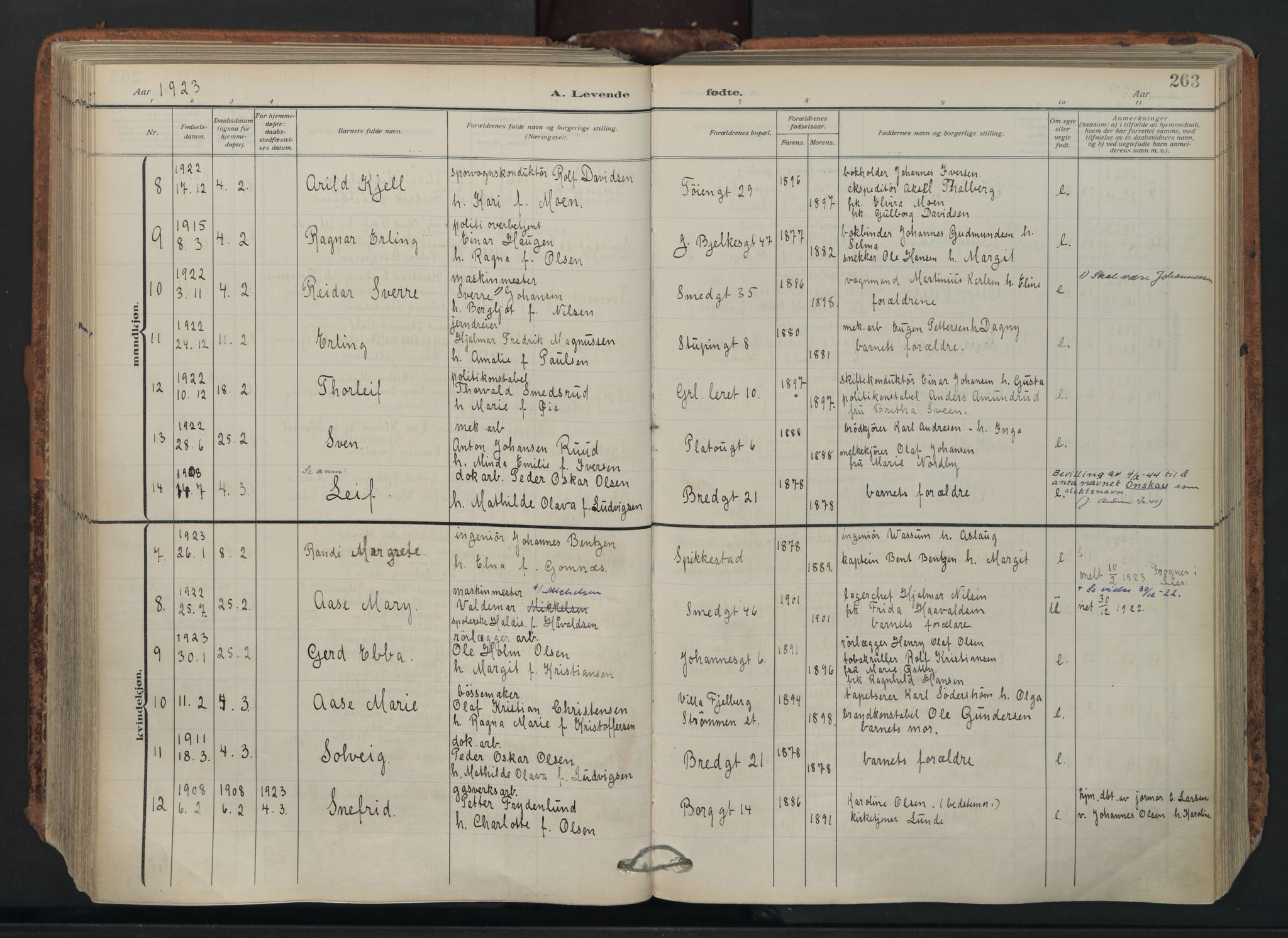 Grønland prestekontor Kirkebøker, AV/SAO-A-10848/F/Fa/L0018: Parish register (official) no. 18, 1911-1945, p. 263