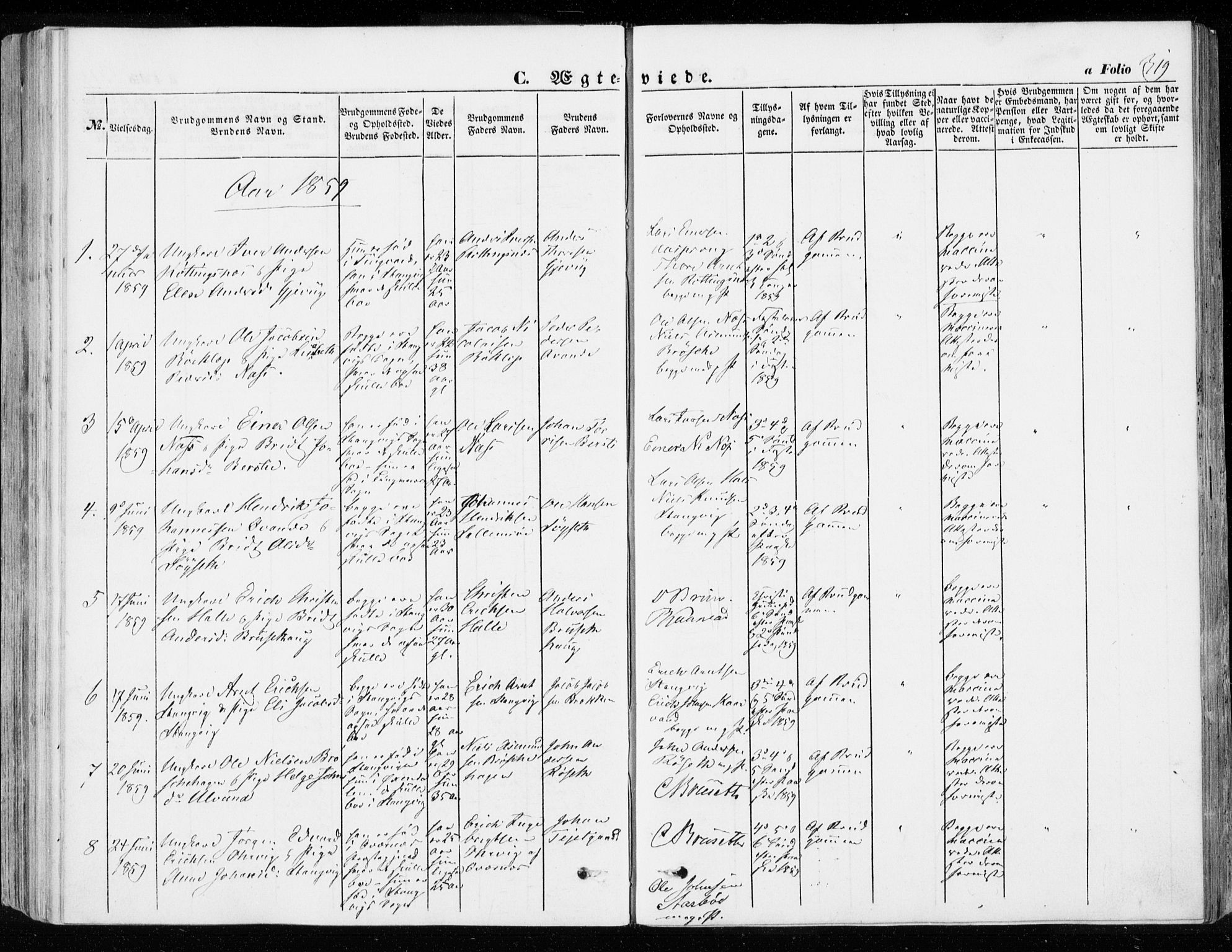 Ministerialprotokoller, klokkerbøker og fødselsregistre - Møre og Romsdal, SAT/A-1454/592/L1026: Parish register (official) no. 592A04, 1849-1867, p. 319