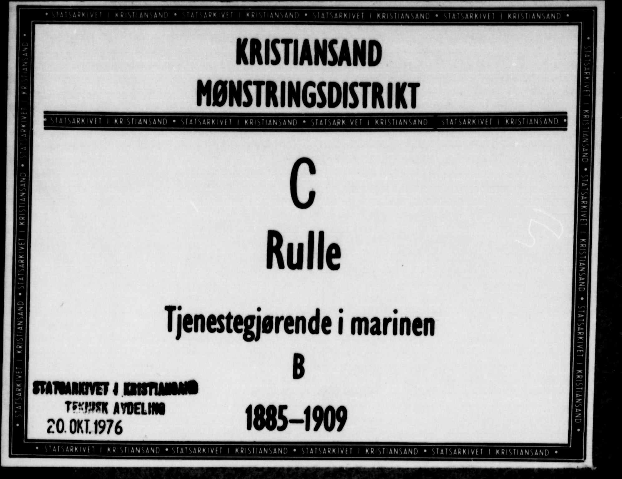 Kristiansand mønstringskrets, SAK/2031-0015/F/Fd/L0002: Rulle tjenestegjørende i marinen B, C-2, 1885-1909, p. 1