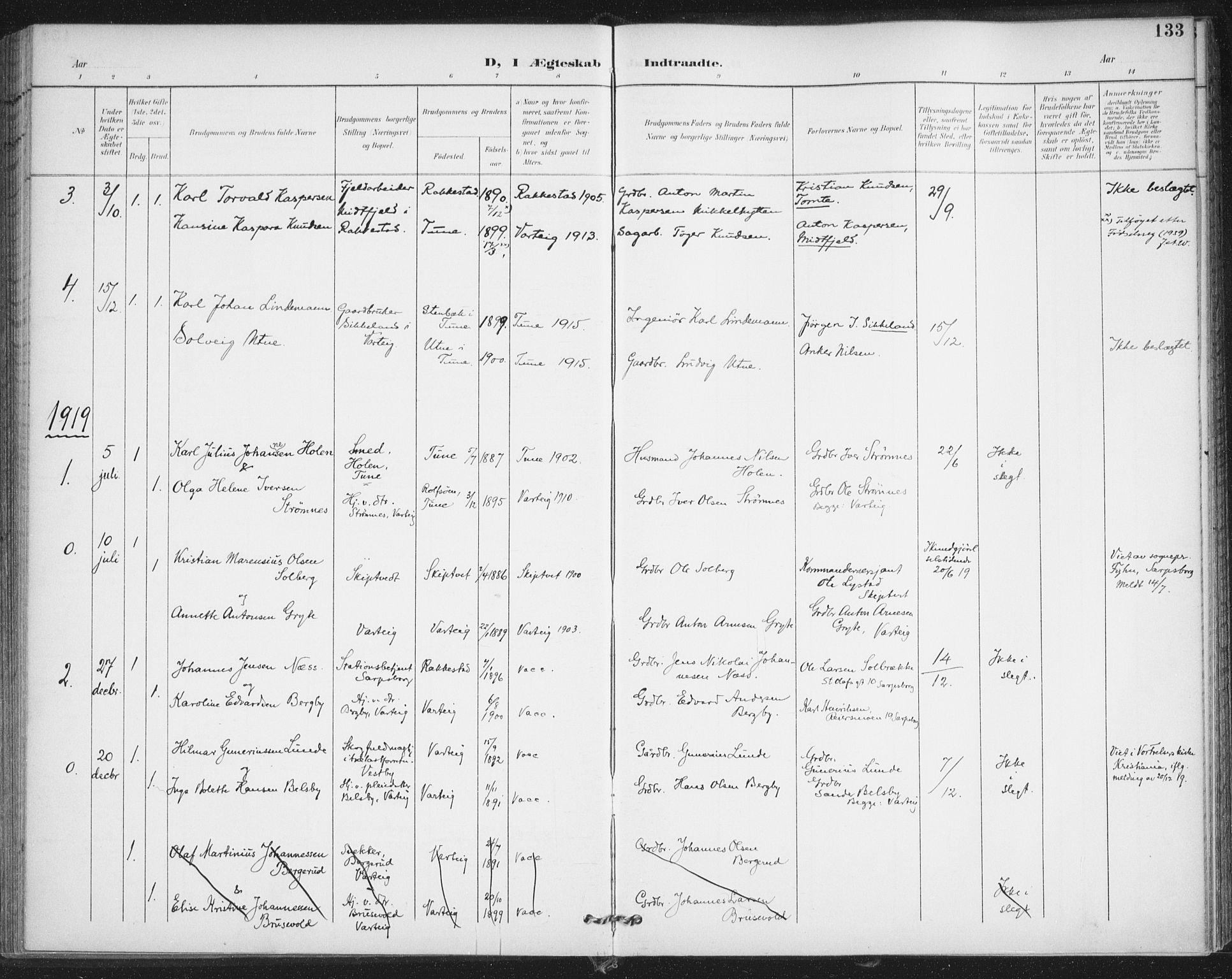 Varteig prestekontor Kirkebøker, AV/SAO-A-10447a/F/Fa/L0003: Parish register (official) no. 3, 1899-1919, p. 133