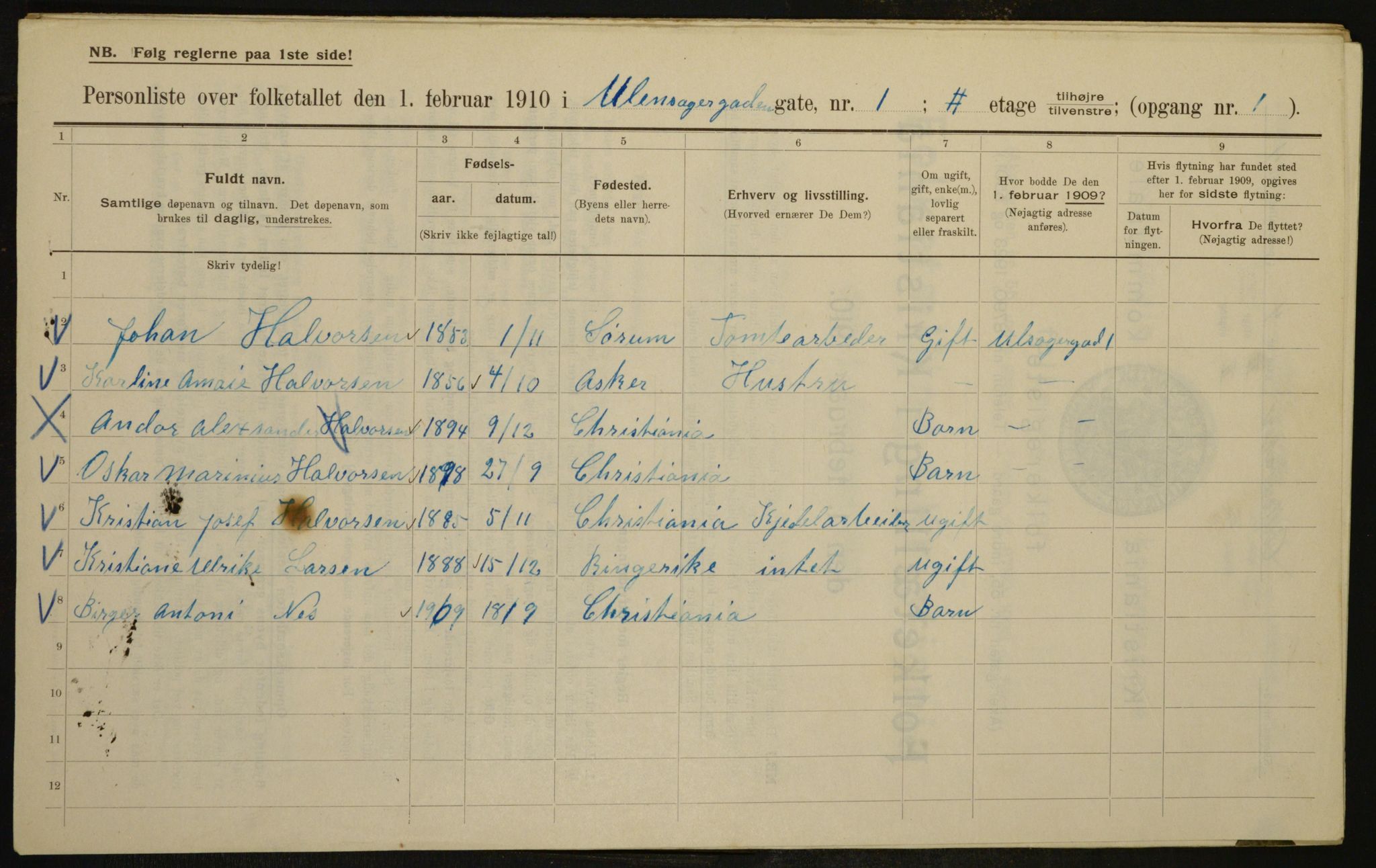 OBA, Municipal Census 1910 for Kristiania, 1910, p. 112558