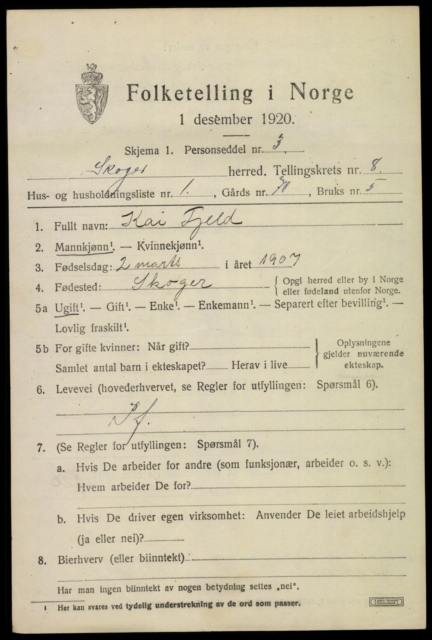 SAKO, 1920 census for Skoger, 1920, p. 15477