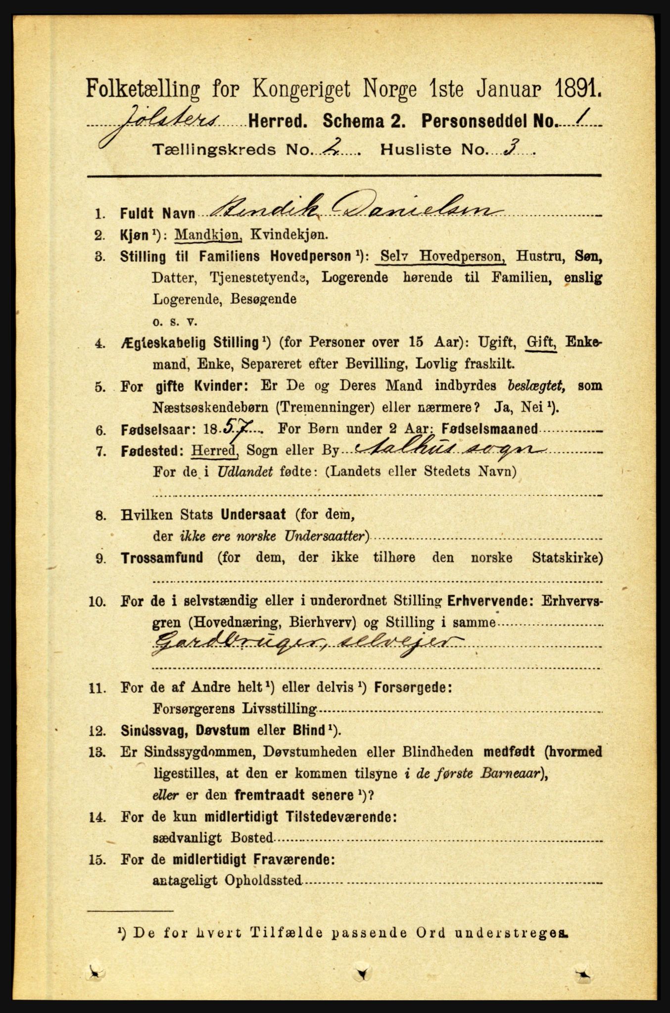 RA, 1891 census for 1431 Jølster, 1891, p. 585