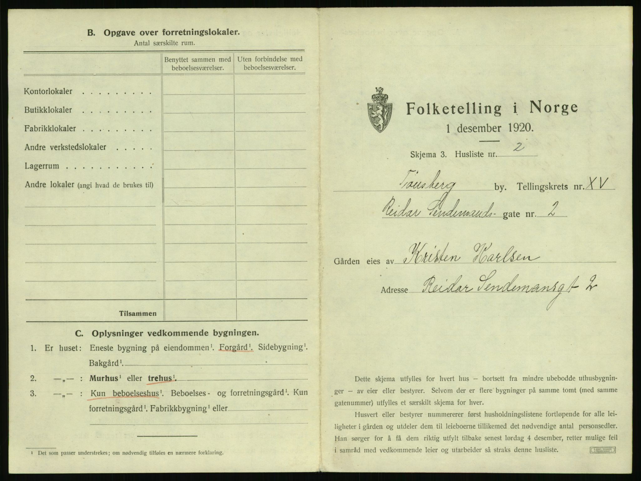 SAKO, 1920 census for Tønsberg, 1920, p. 1561