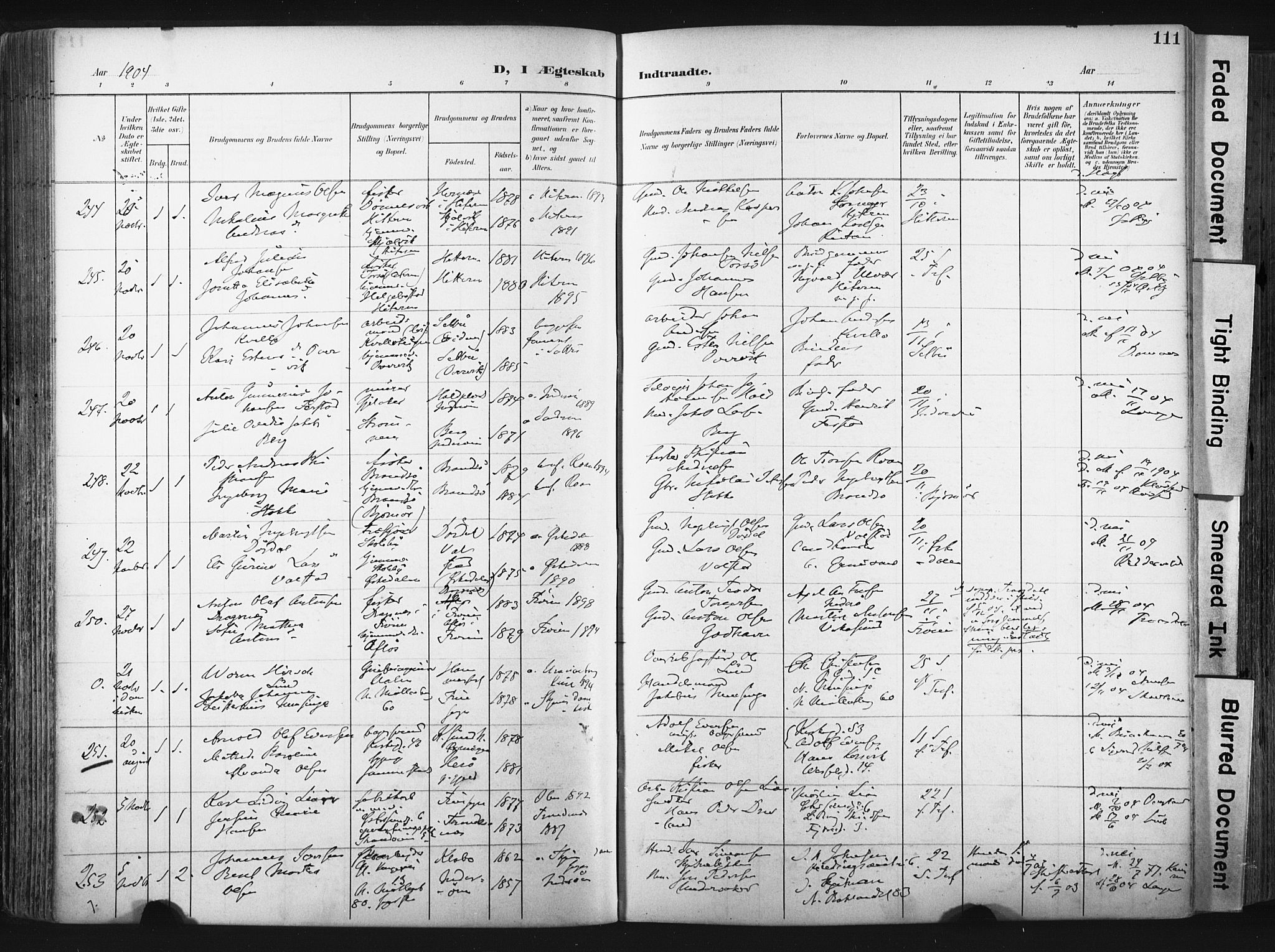 Ministerialprotokoller, klokkerbøker og fødselsregistre - Sør-Trøndelag, SAT/A-1456/604/L0201: Parish register (official) no. 604A21, 1901-1911, p. 111