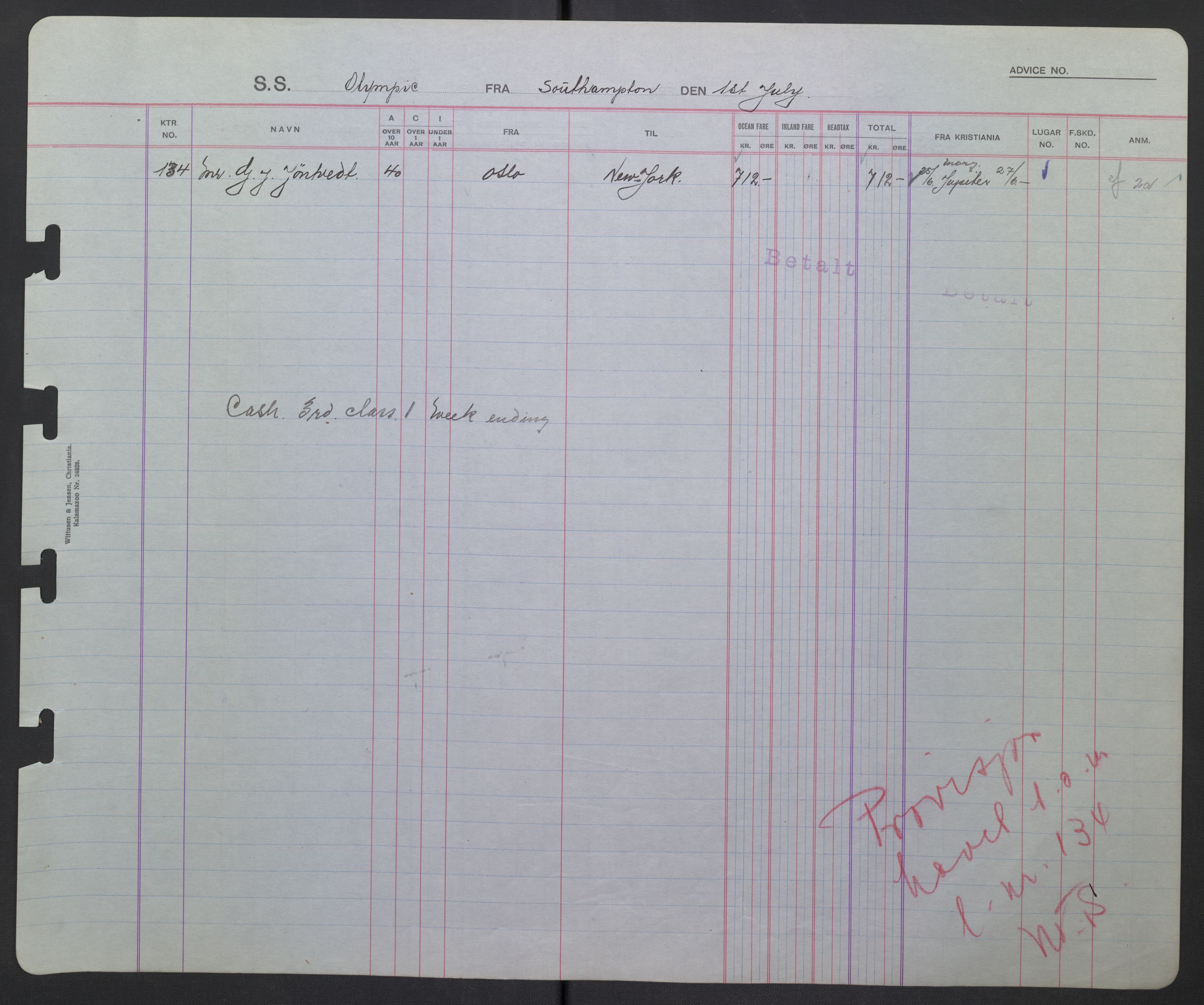 White Star-linjen, AV/SAO-PAO-0201/D/Db/L0002: Passasjerlister, 1924-1927, p. 142