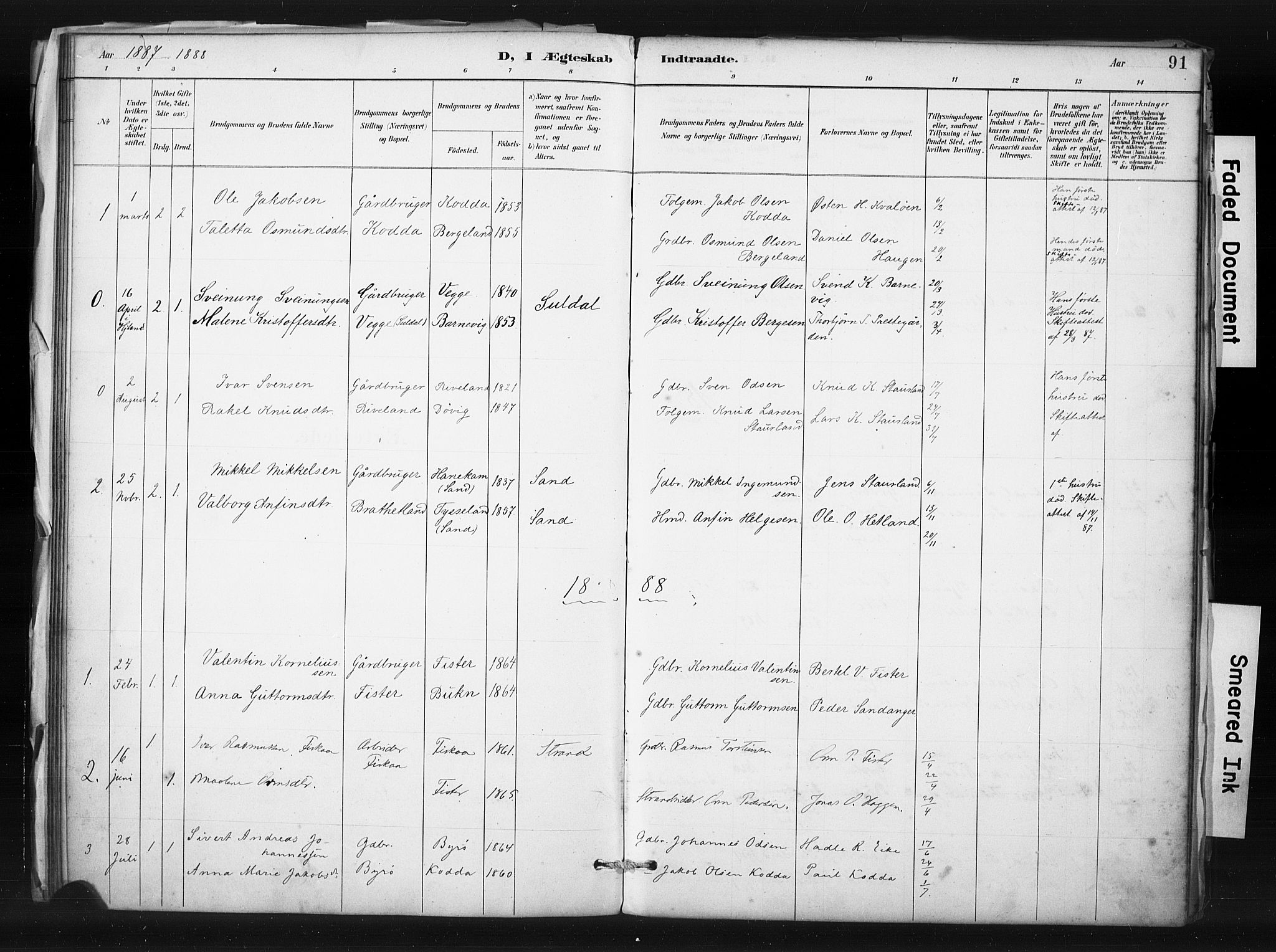 Hjelmeland sokneprestkontor, SAST/A-101843/01/IV/L0015: Parish register (official) no. A 15, 1887-1910, p. 91