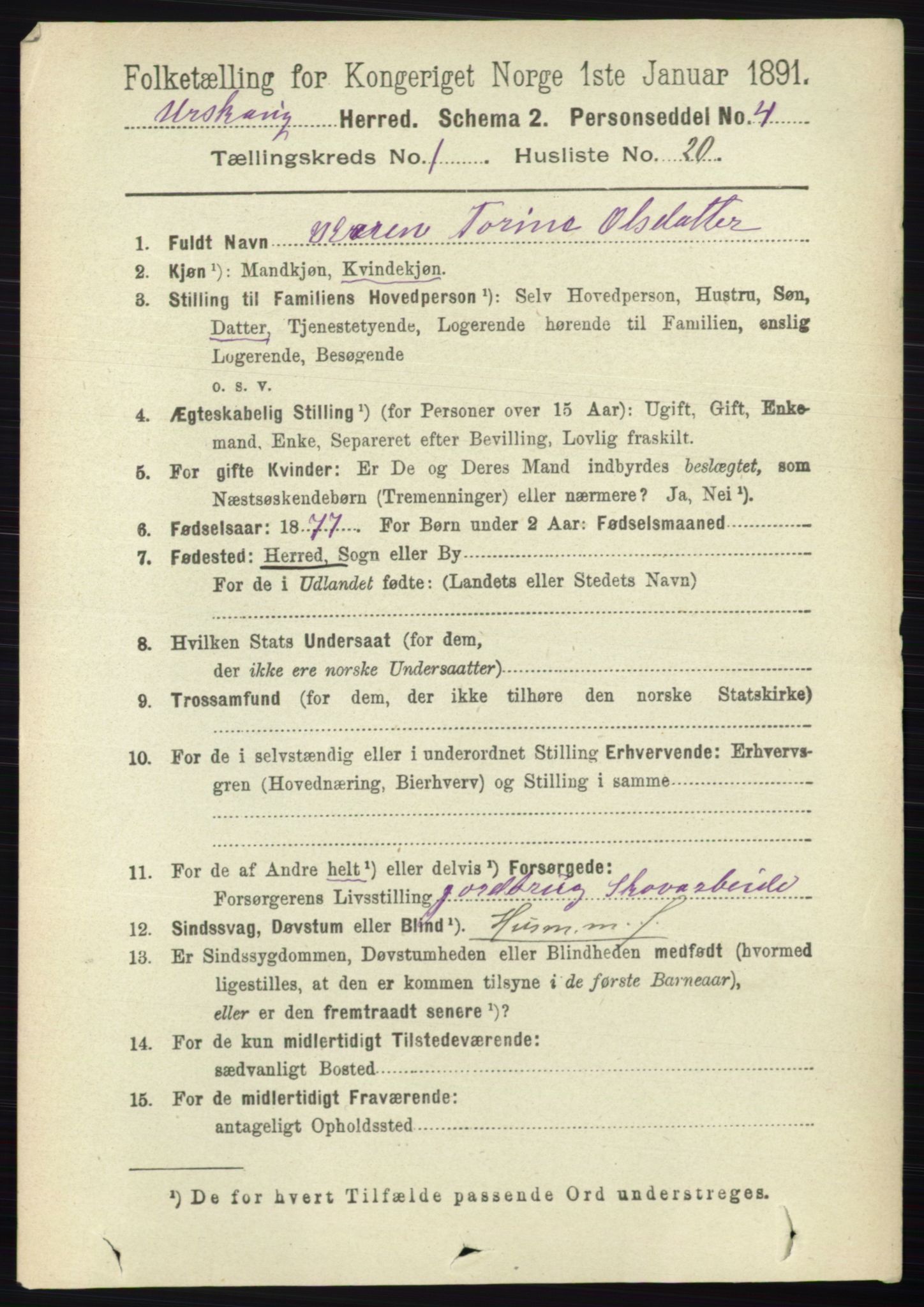 RA, 1891 census for 0224 Aurskog, 1891, p. 157