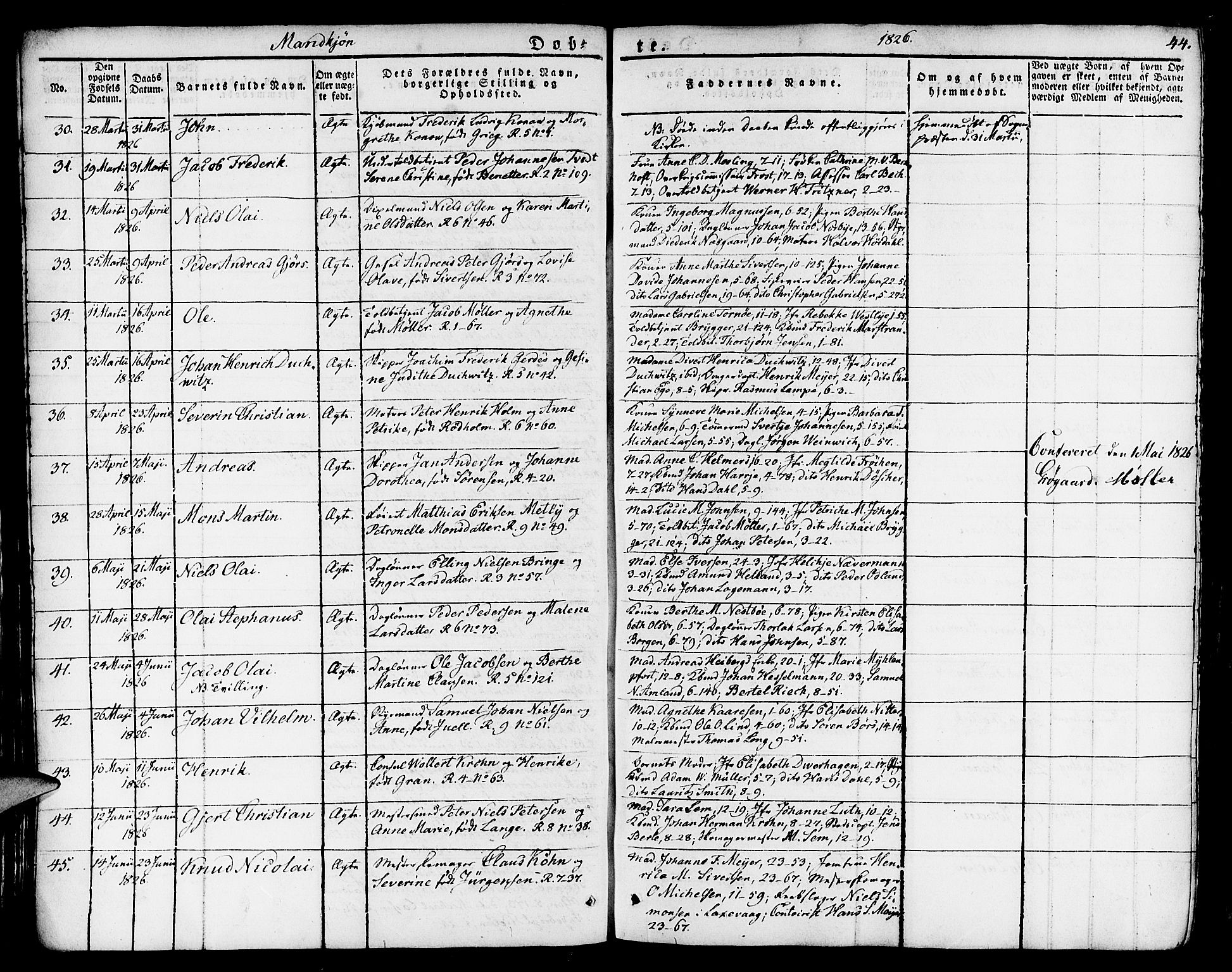 Nykirken Sokneprestembete, AV/SAB-A-77101/H/Haa/L0012: Parish register (official) no. A 12, 1821-1844, p. 44