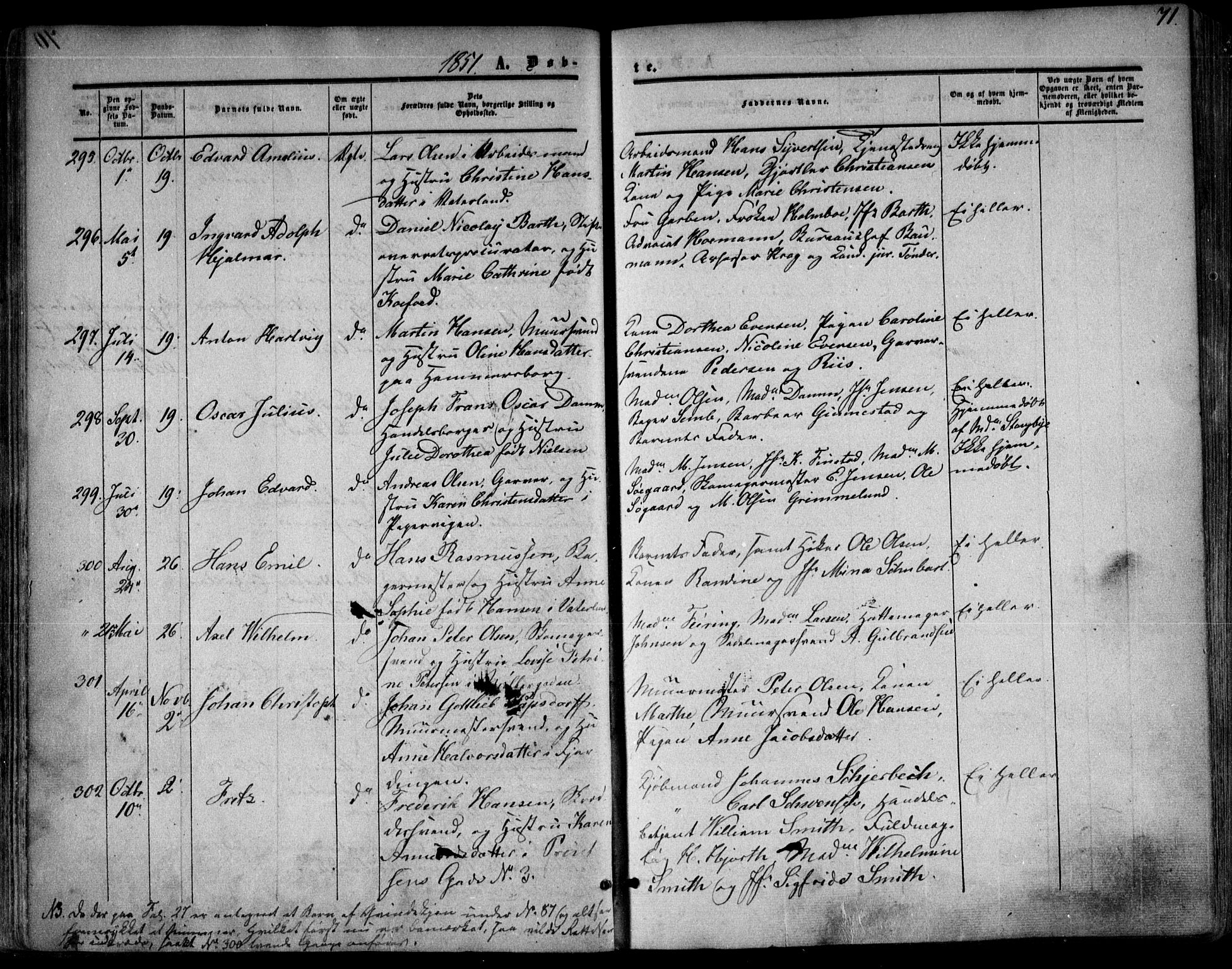 Oslo domkirke Kirkebøker, SAO/A-10752/F/Fa/L0014: Parish register (official) no. 14, 1850-1857, p. 71