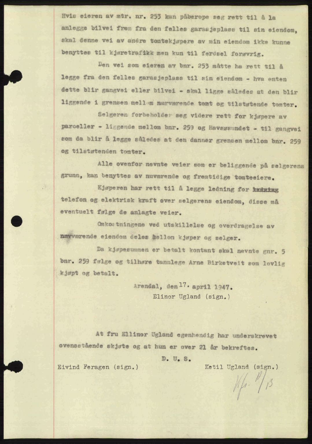 Nedenes sorenskriveri, AV/SAK-1221-0006/G/Gb/Gba/L0057: Mortgage book no. A9, 1947-1947, Diary no: : 834/1947