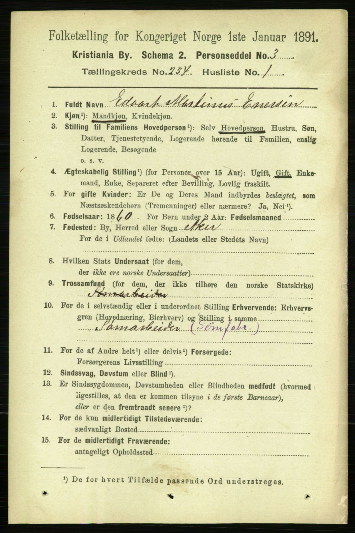 RA, 1891 census for 0301 Kristiania, 1891, p. 154511