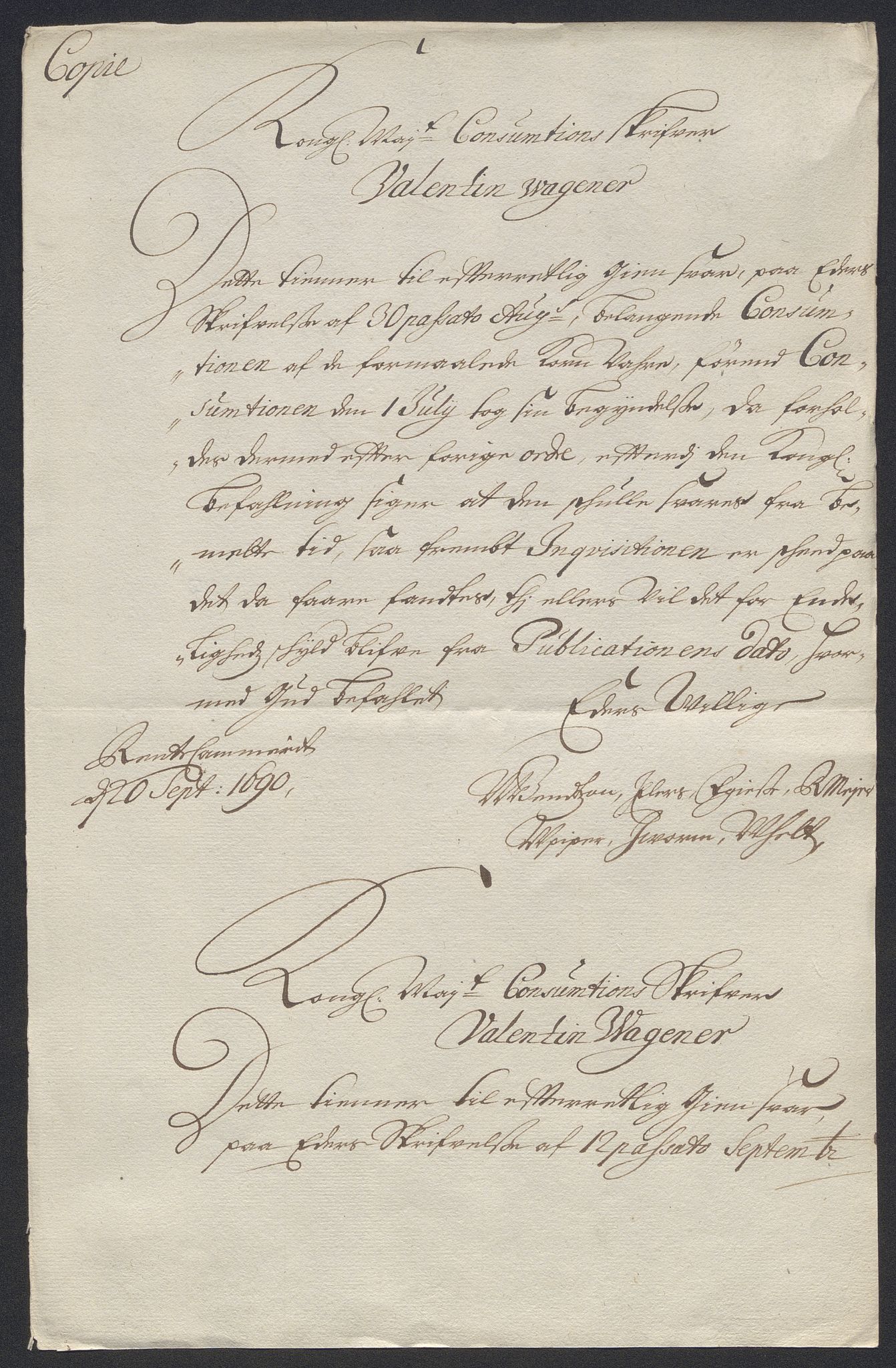 Rentekammeret inntil 1814, Reviderte regnskaper, Byregnskaper, AV/RA-EA-4066/R/Ro/L0333: [O25] Konsumpsjonsregnskap, 1690-1704, p. 15