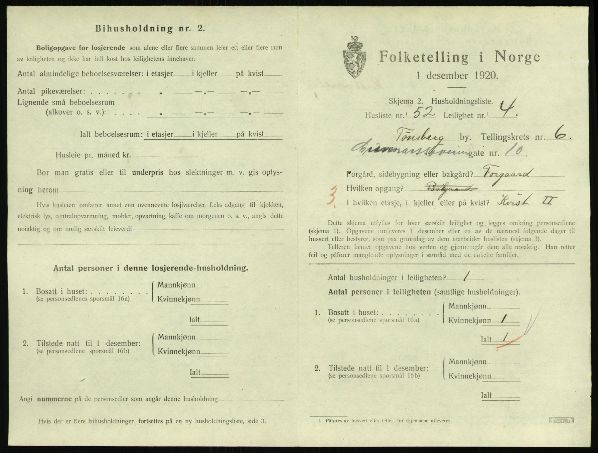 SAKO, 1920 census for Tønsberg, 1920, p. 4007