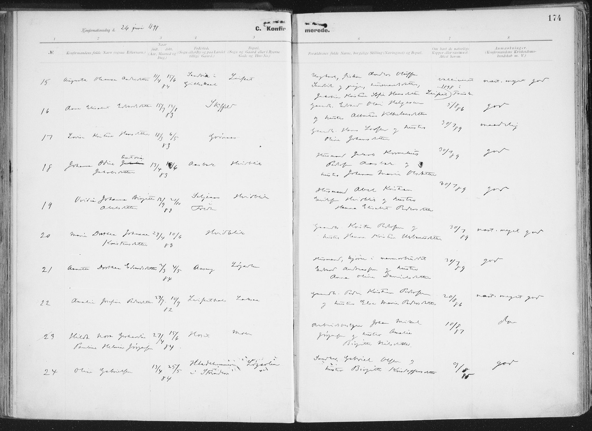 Ministerialprotokoller, klokkerbøker og fødselsregistre - Nordland, AV/SAT-A-1459/849/L0696: Parish register (official) no. 849A08, 1898-1910, p. 174