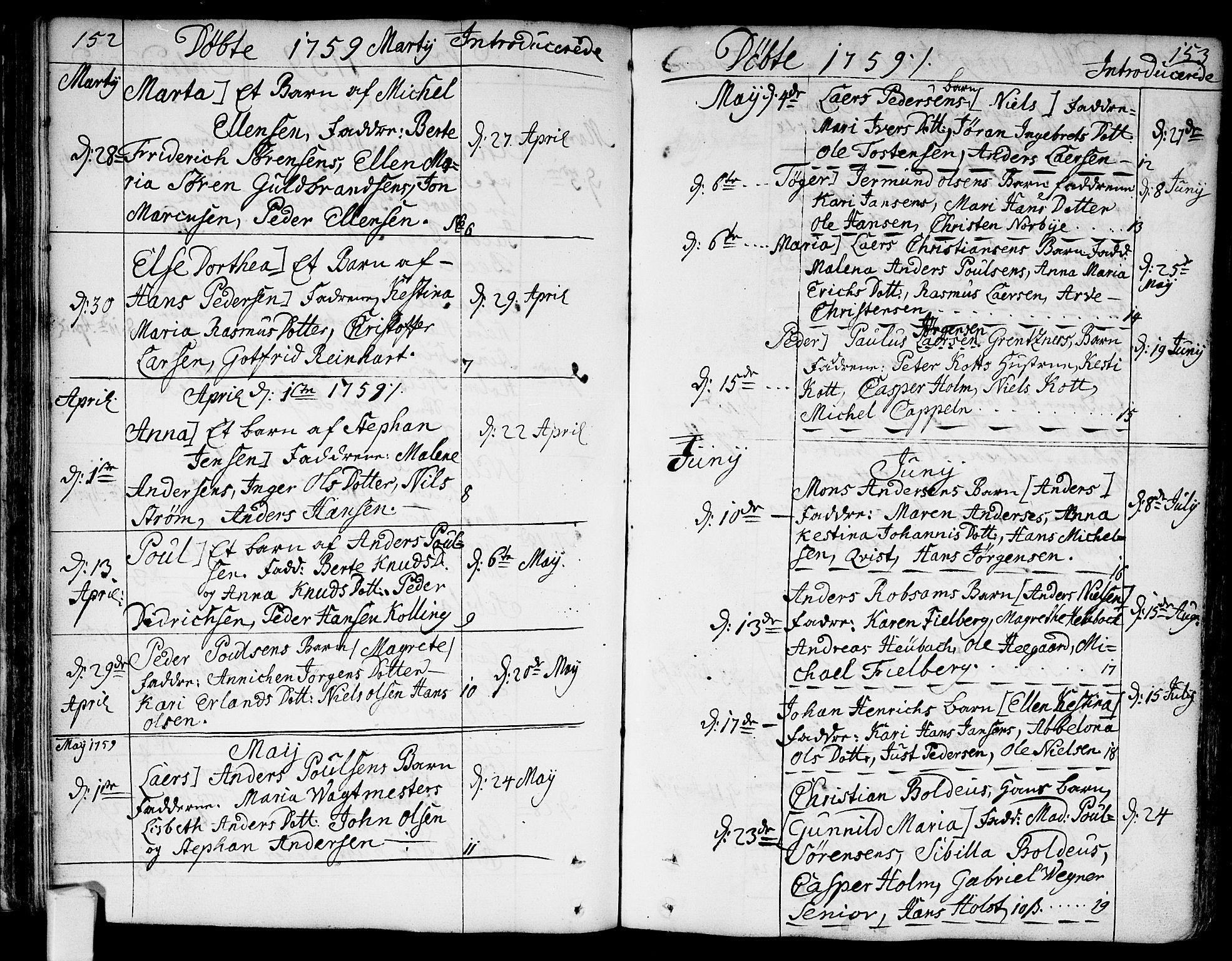 Bragernes kirkebøker, AV/SAKO-A-6/F/Fa/L0005: Parish register (official) no. I 5, 1759-1781, p. 152-153