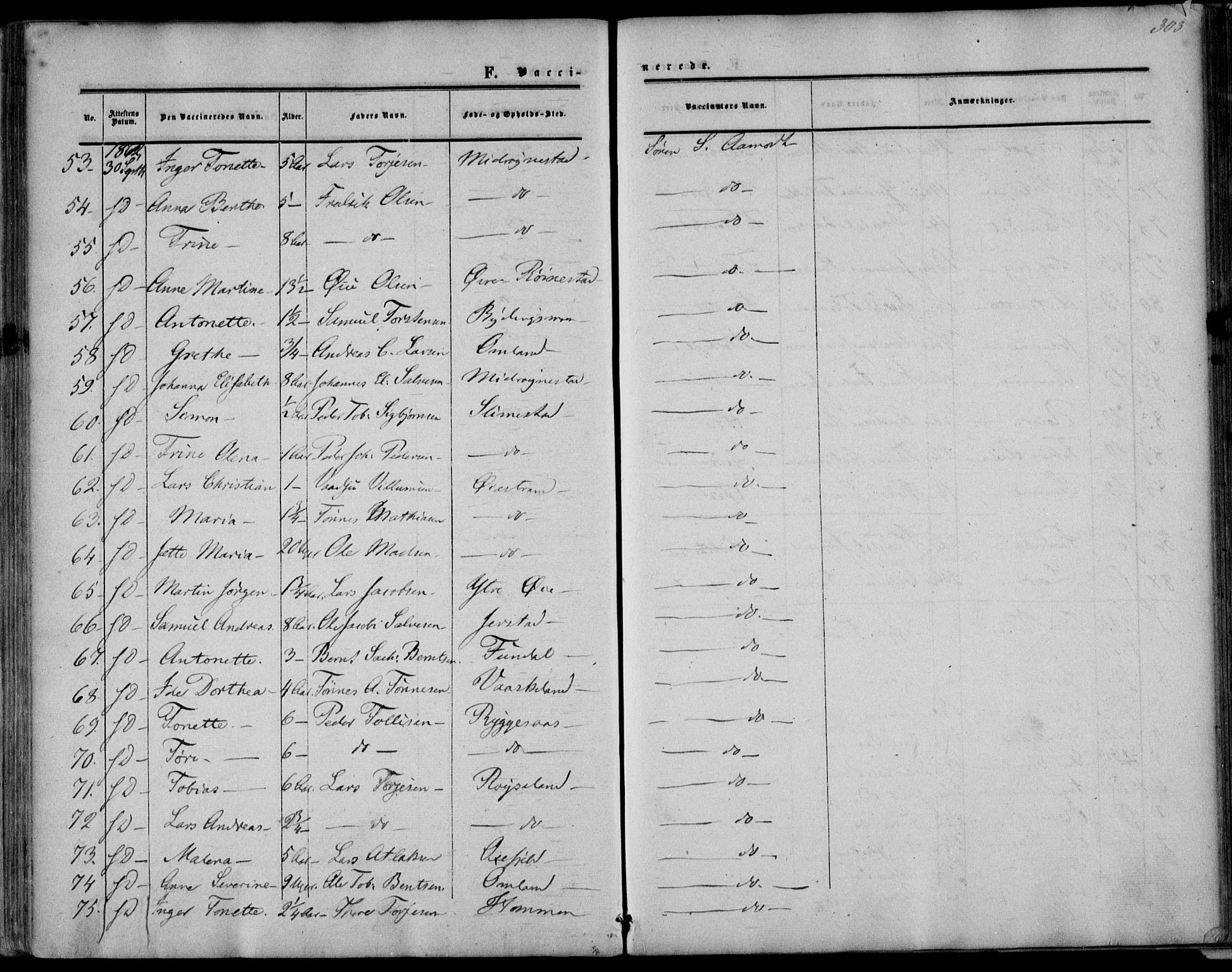 Kvinesdal sokneprestkontor, AV/SAK-1111-0026/F/Fa/Fab/L0006: Parish register (official) no. A 6, 1857-1869, p. 303