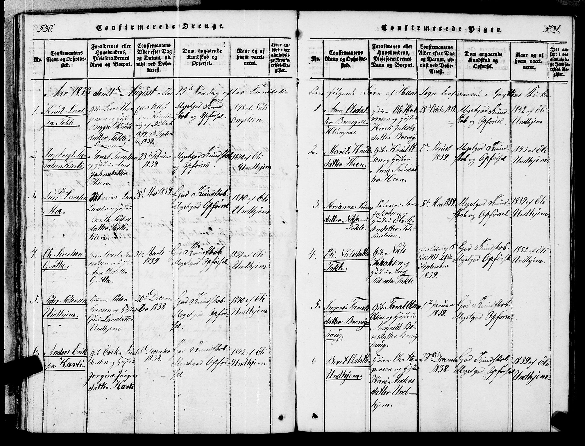 Ministerialprotokoller, klokkerbøker og fødselsregistre - Møre og Romsdal, AV/SAT-A-1454/545/L0585: Parish register (official) no. 545A01, 1818-1853, p. 530-531