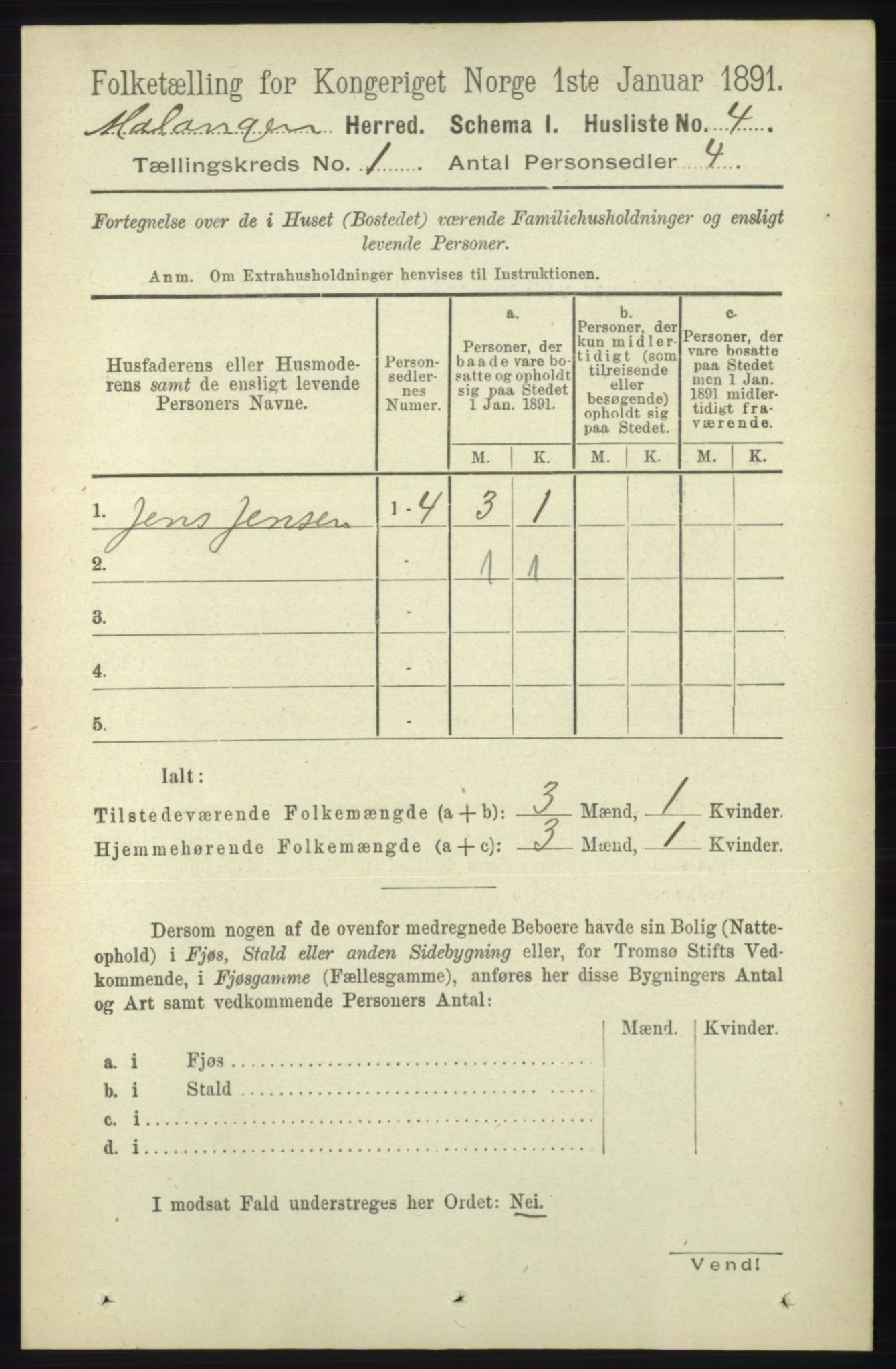 RA, 1891 census for 1932 Malangen, 1891, p. 19