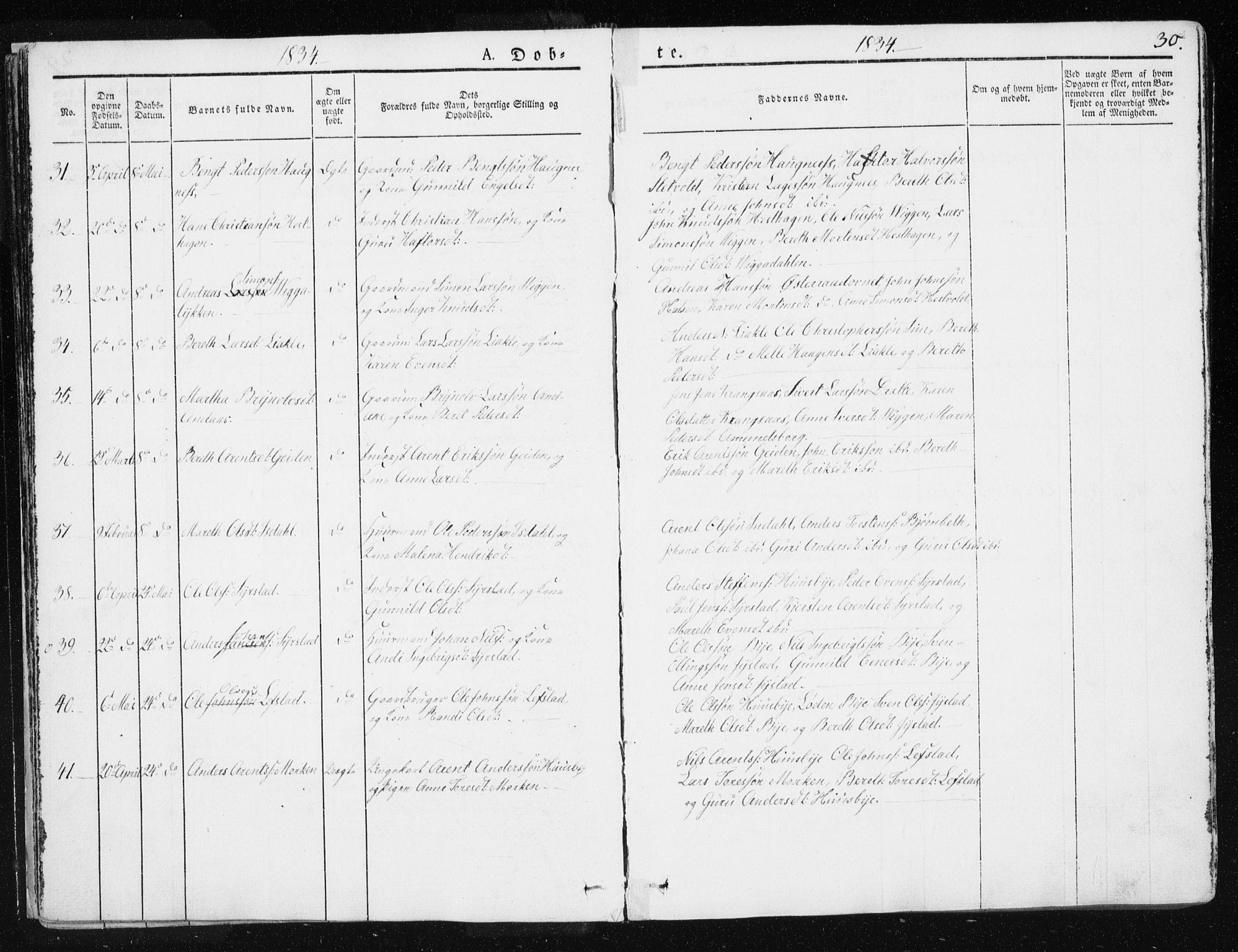 Ministerialprotokoller, klokkerbøker og fødselsregistre - Sør-Trøndelag, AV/SAT-A-1456/665/L0771: Parish register (official) no. 665A06, 1830-1856, p. 30