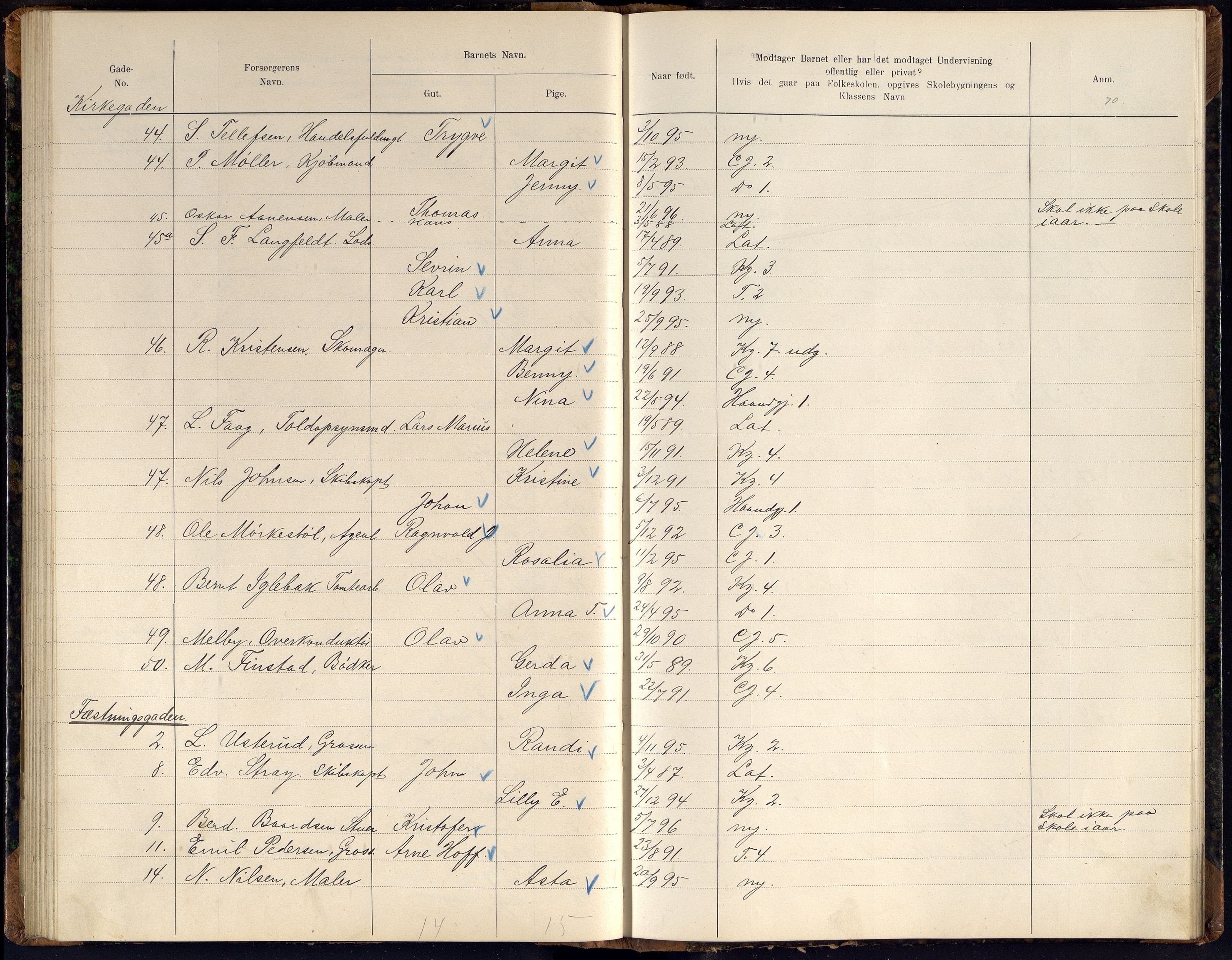 Kristiansand By - Skolekommisjonen/ -Styret, ARKSOR/1001KG510/J/Jb/L0011: Barnetelling, 1902, p. 139-140