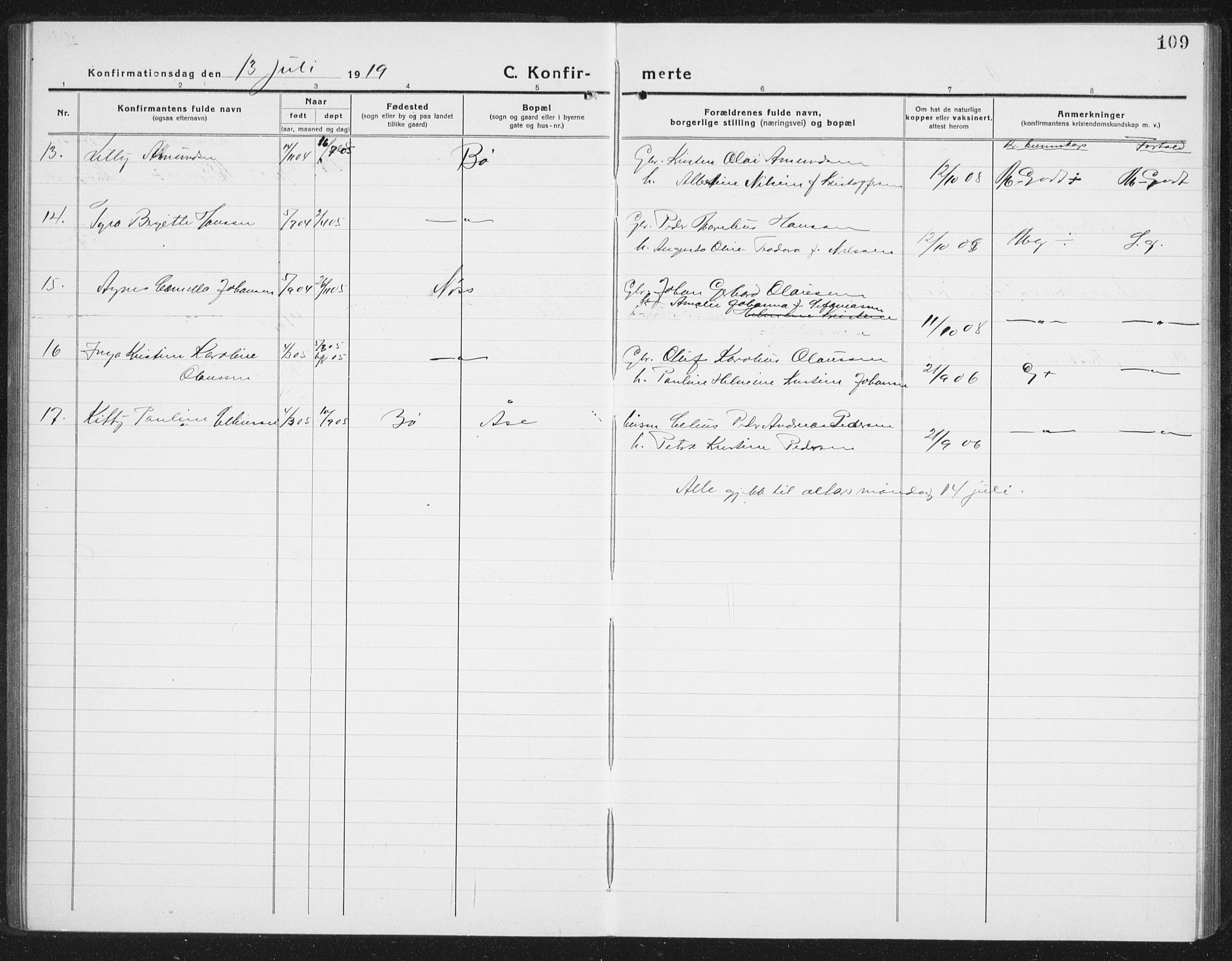 Ministerialprotokoller, klokkerbøker og fødselsregistre - Nordland, AV/SAT-A-1459/898/L1428: Parish register (copy) no. 898C03, 1918-1938, p. 109