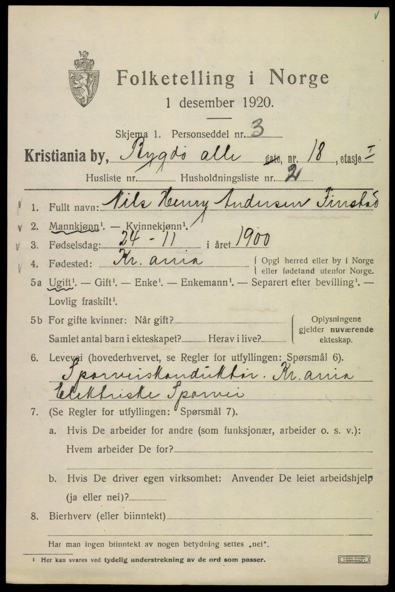 SAO, 1920 census for Kristiania, 1920, p. 176951