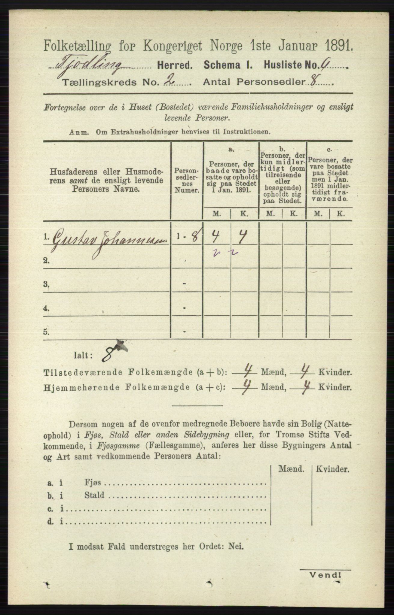 RA, 1891 census for 0725 Tjølling, 1891, p. 449