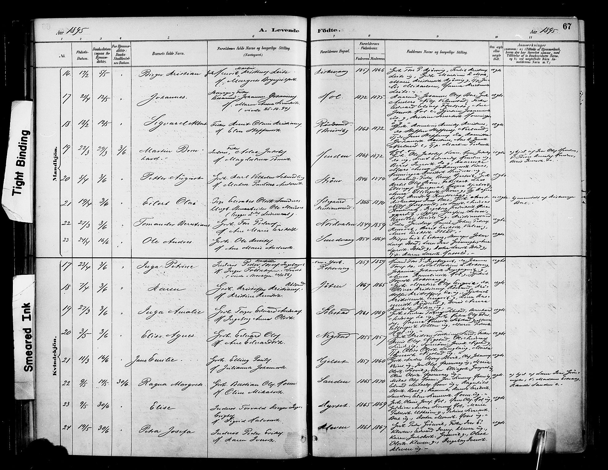 Ministerialprotokoller, klokkerbøker og fødselsregistre - Møre og Romsdal, AV/SAT-A-1454/569/L0819: Parish register (official) no. 569A05, 1885-1899, p. 67