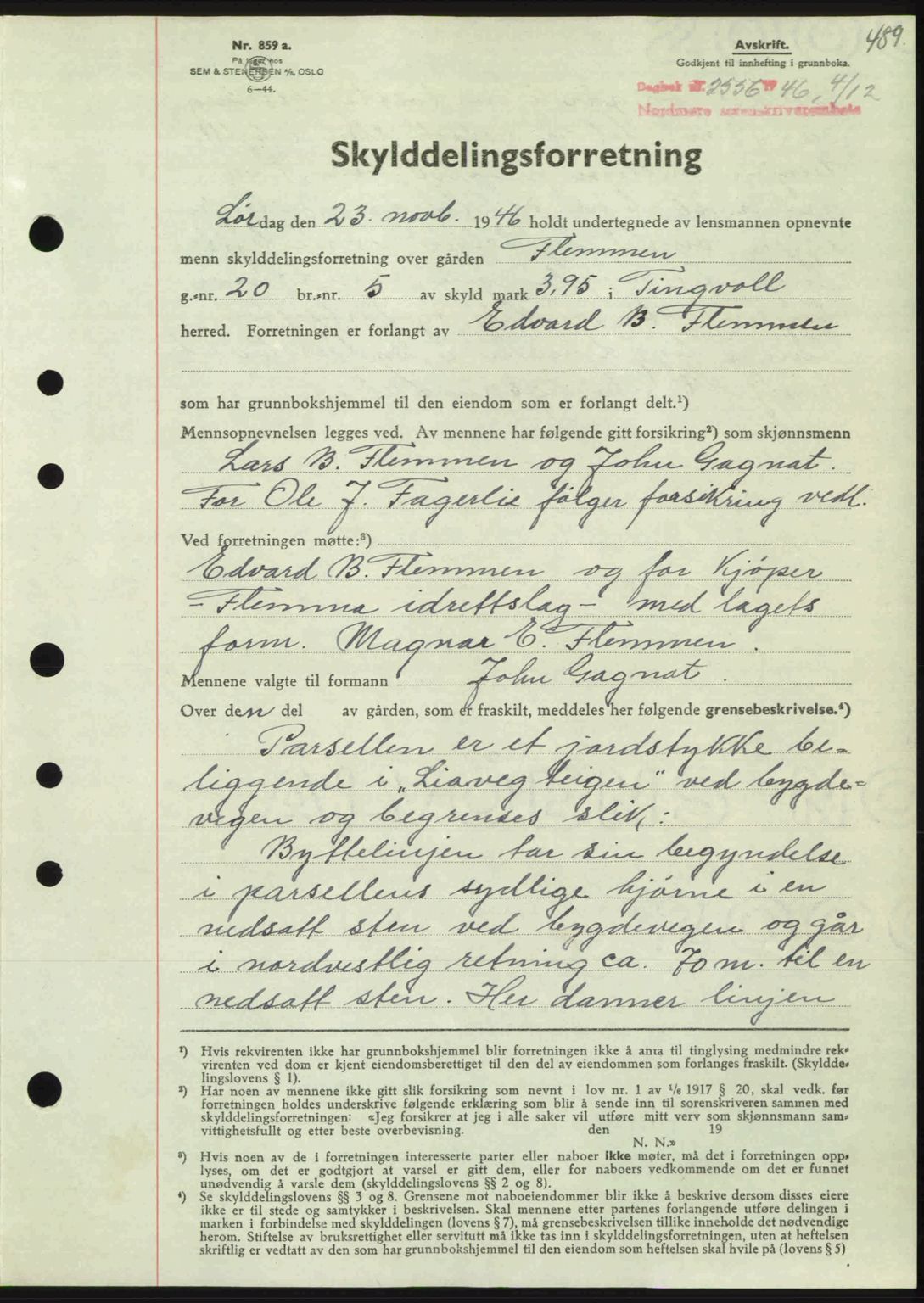 Nordmøre sorenskriveri, AV/SAT-A-4132/1/2/2Ca: Mortgage book no. A103, 1946-1947, Diary no: : 2556/1946