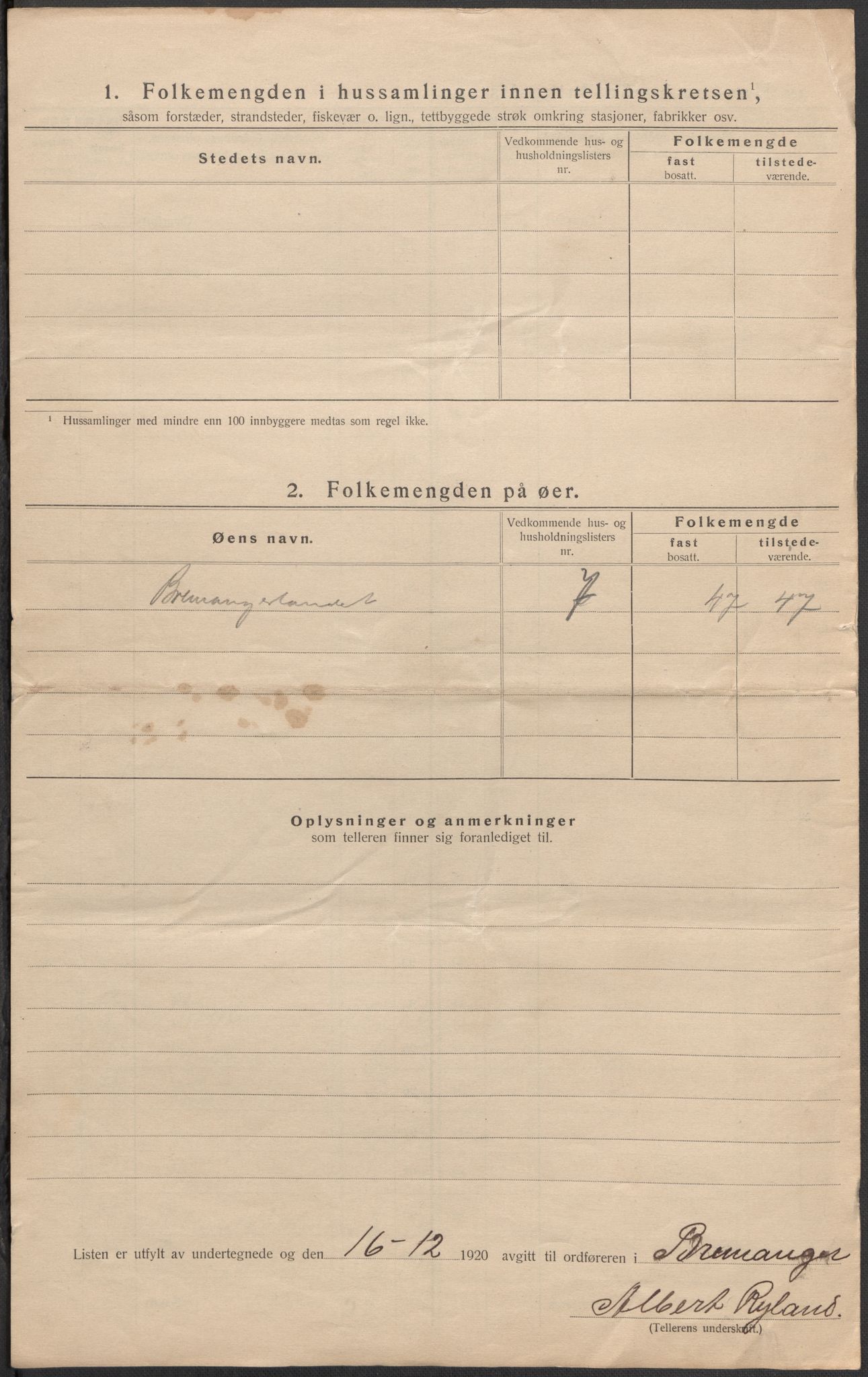 SAB, 1920 census for Bremanger, 1920, p. 32