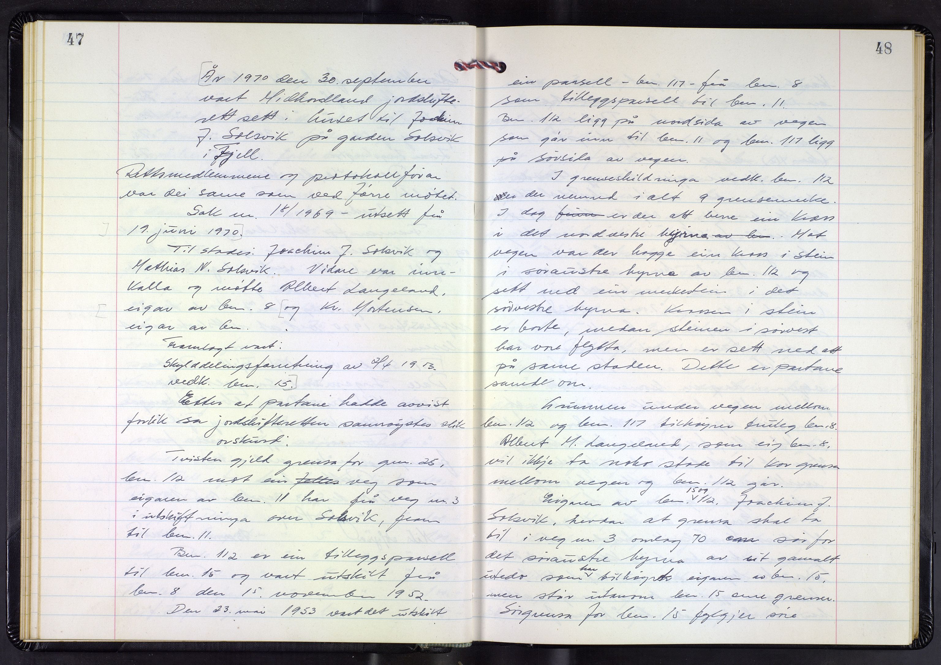 Hordaland jordskiftedøme - III Midhordland jordskiftedistrikt, AV/SAB-A-7001/A/Aa/L0043: Forhandlingsprotokoll, 1970-1973, p. 47-48
