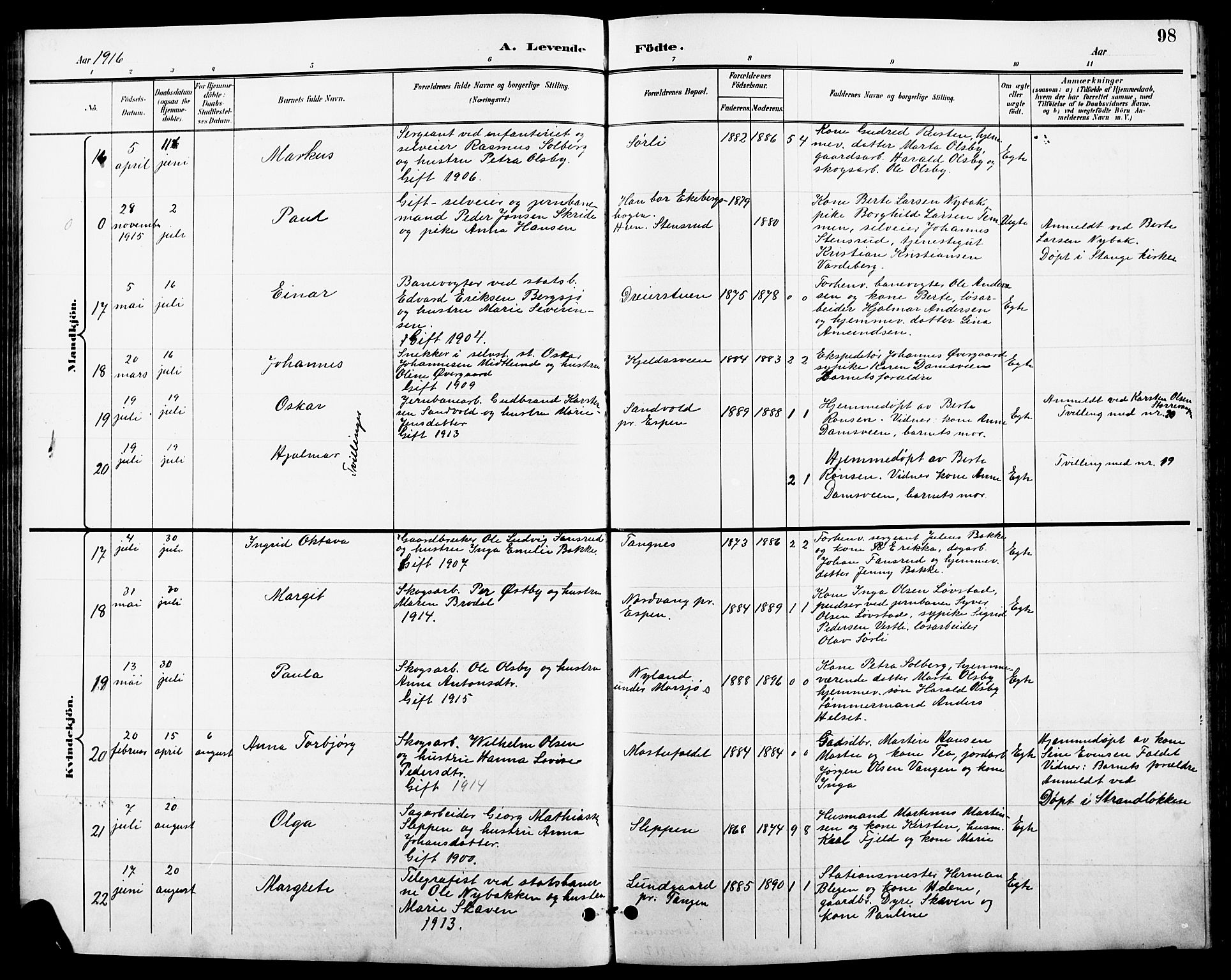 Stange prestekontor, AV/SAH-PREST-002/L/L0011: Parish register (copy) no. 11, 1895-1917, p. 98