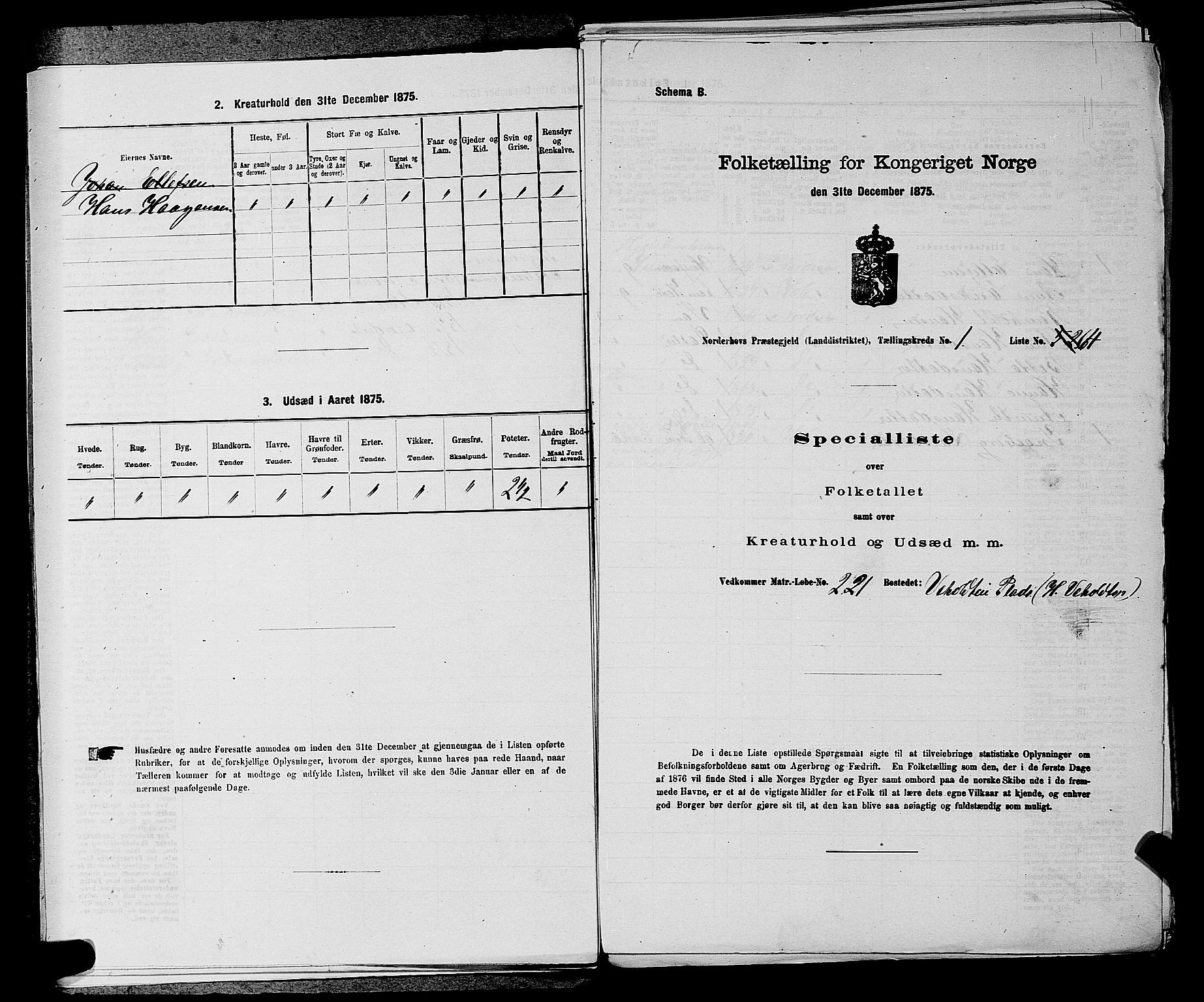 SAKO, 1875 census for 0613L Norderhov/Norderhov, Haug og Lunder, 1875, p. 105