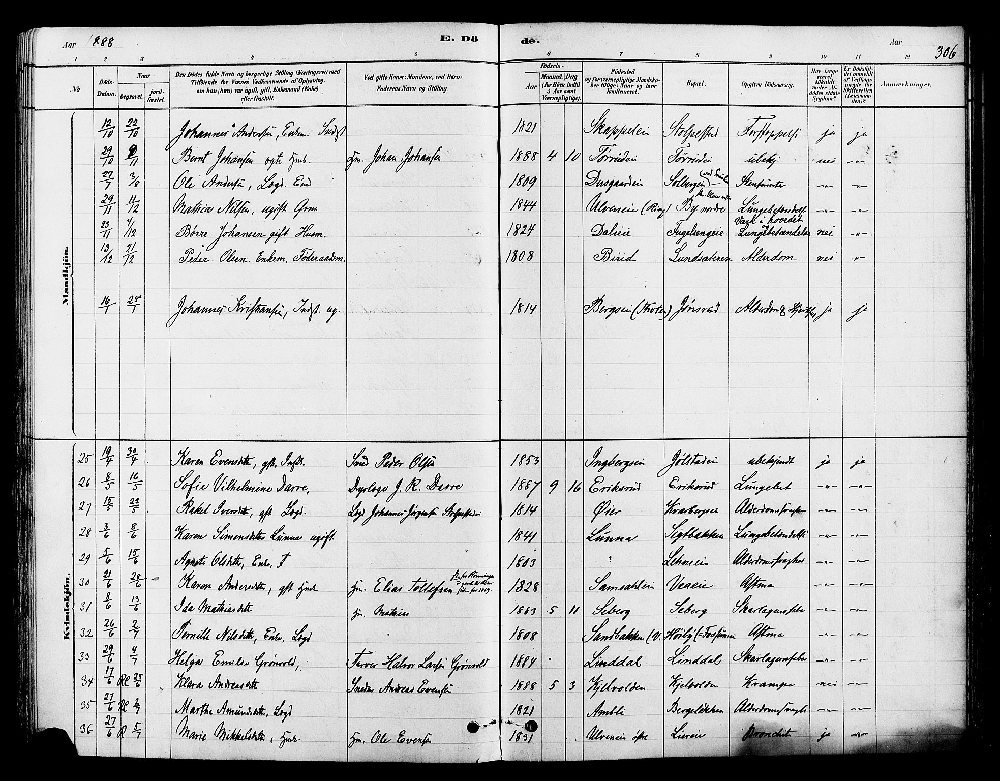 Ringsaker prestekontor, SAH/PREST-014/L/La/L0009: Parish register (copy) no. 9, 1879-1890, p. 306