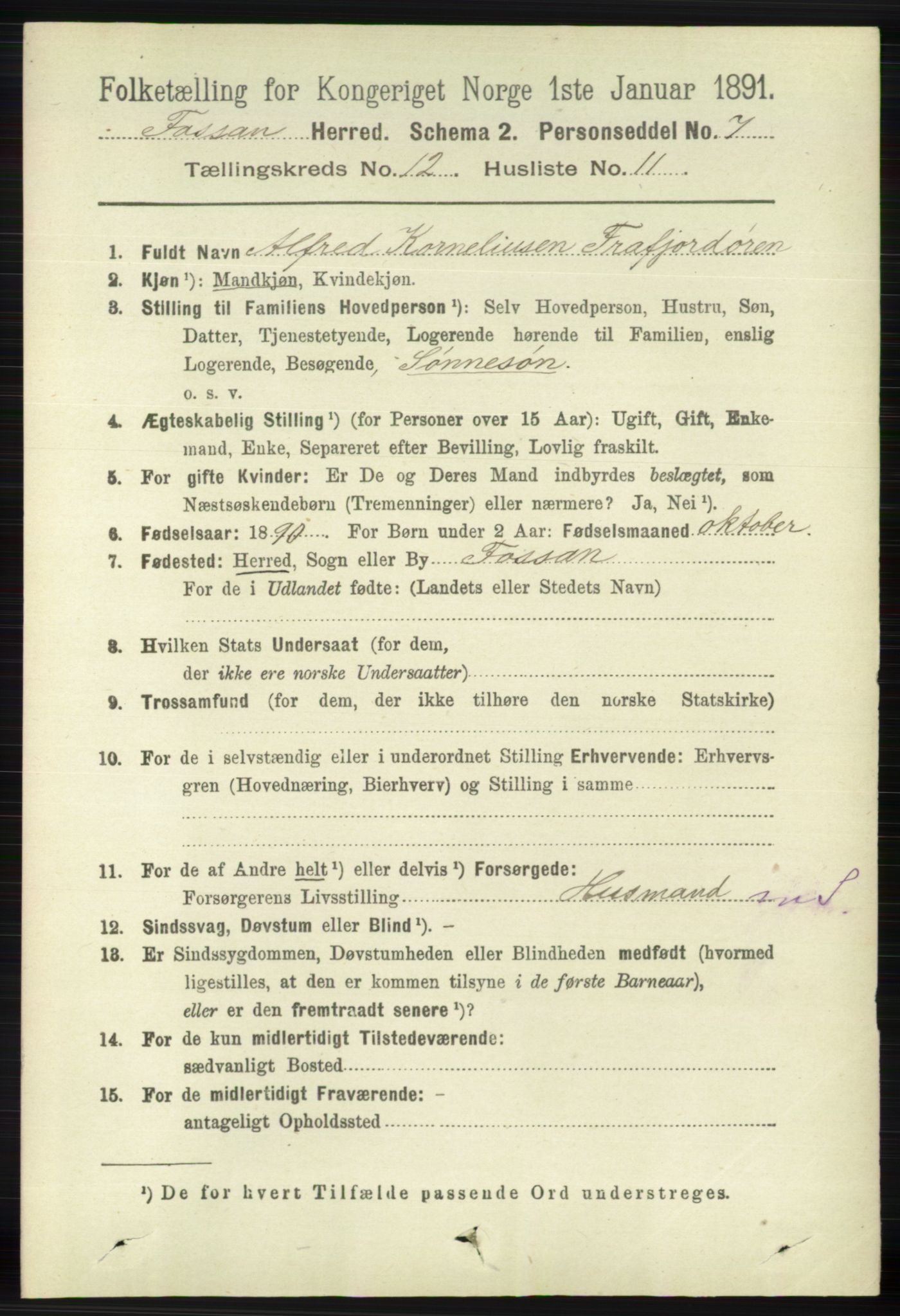 RA, 1891 census for 1129 Forsand, 1891, p. 2019