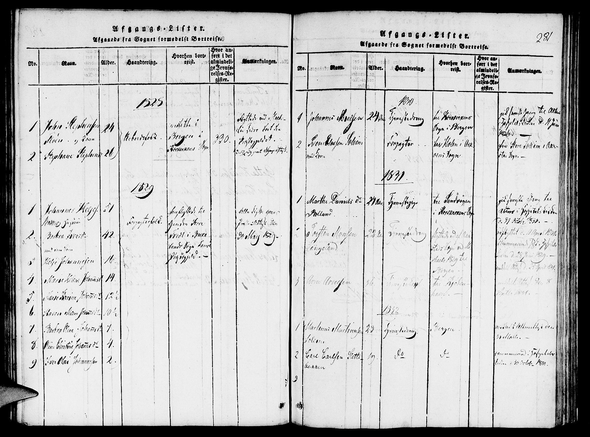 St. Jørgens hospital og Årstad sokneprestembete, SAB/A-99934: Parish register (official) no. A 3, 1815-1843, p. 281