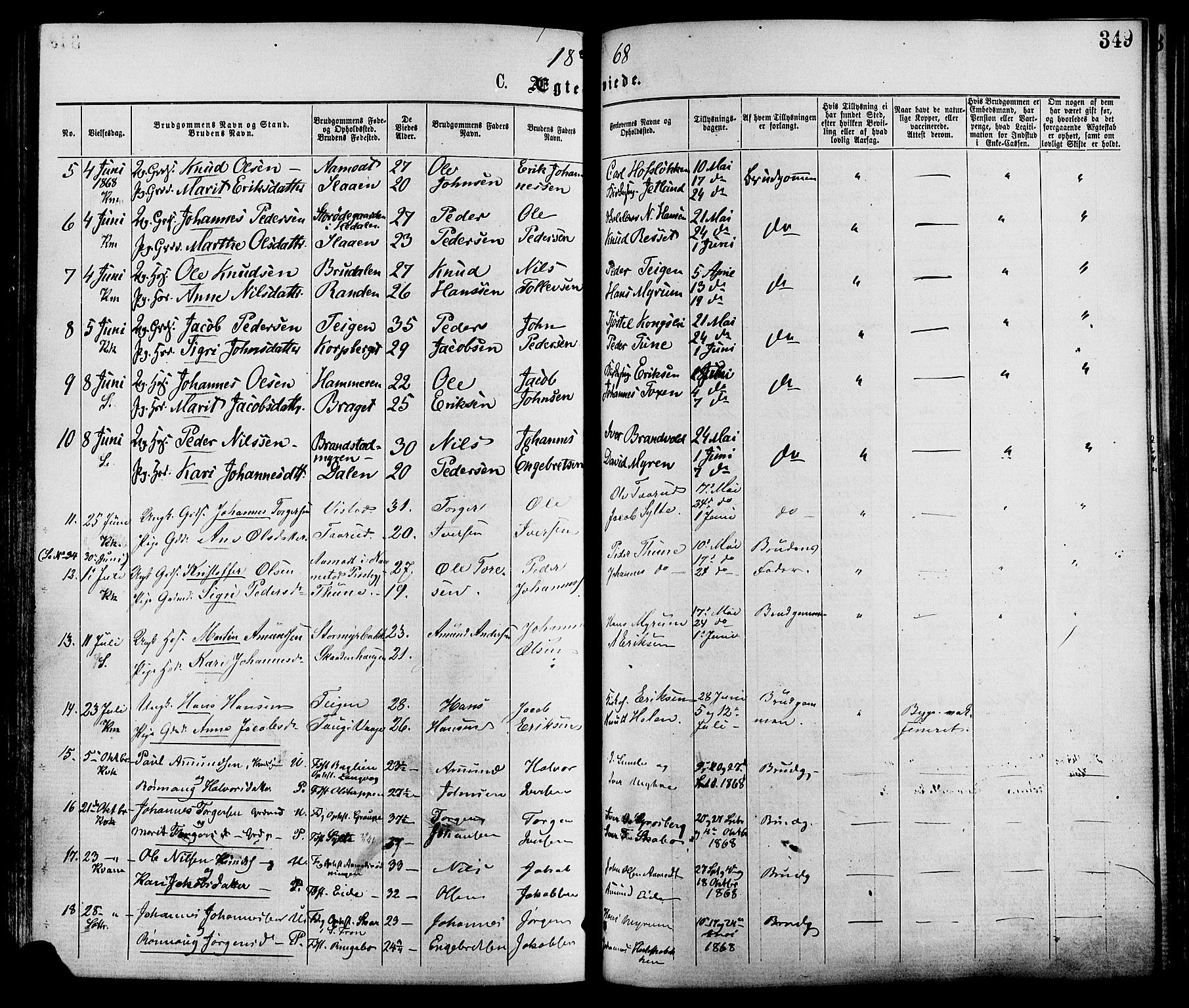 Nord-Fron prestekontor, SAH/PREST-080/H/Ha/Haa/L0002: Parish register (official) no. 2, 1865-1883, p. 349