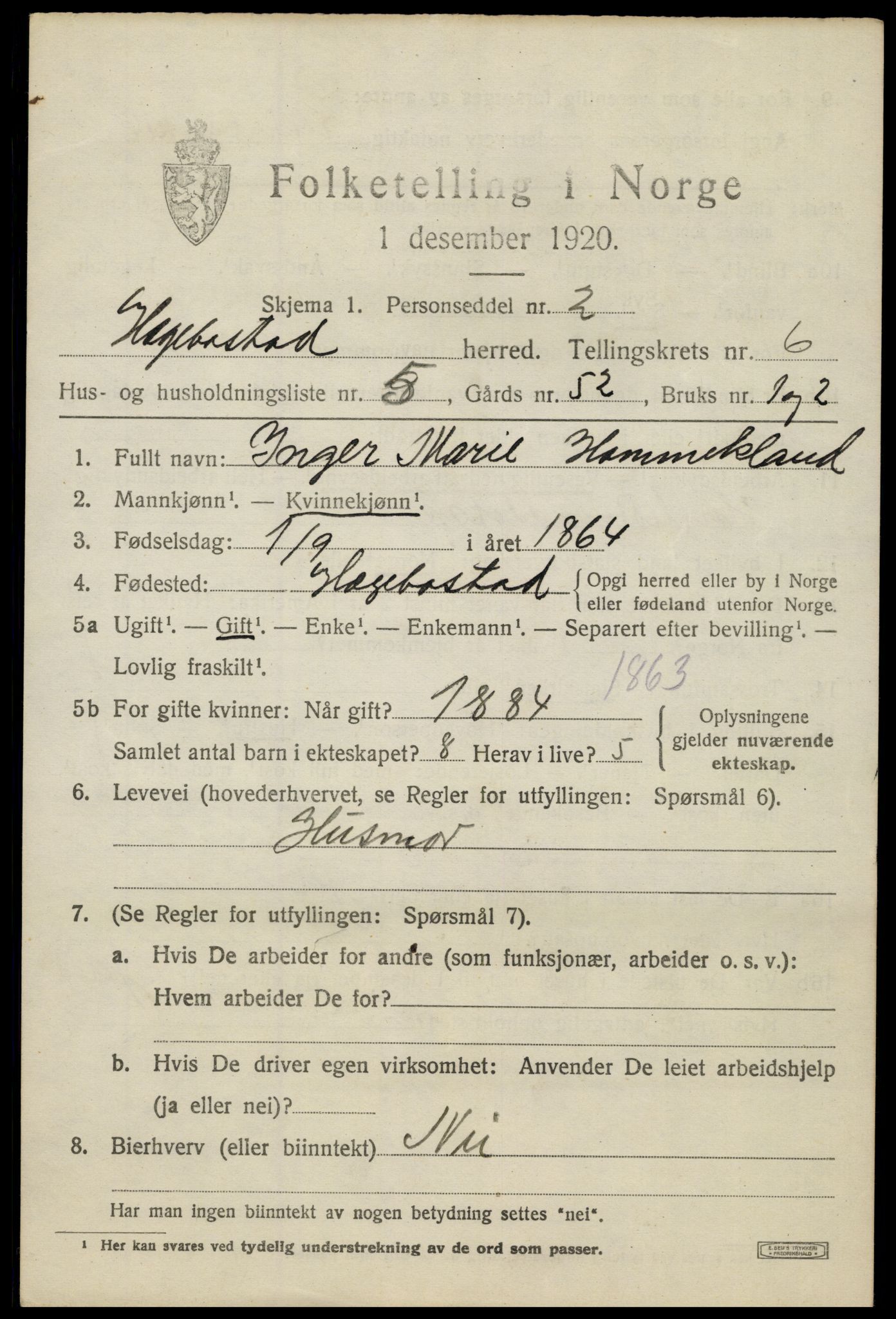 SAK, 1920 census for Hægebostad, 1920, p. 2023