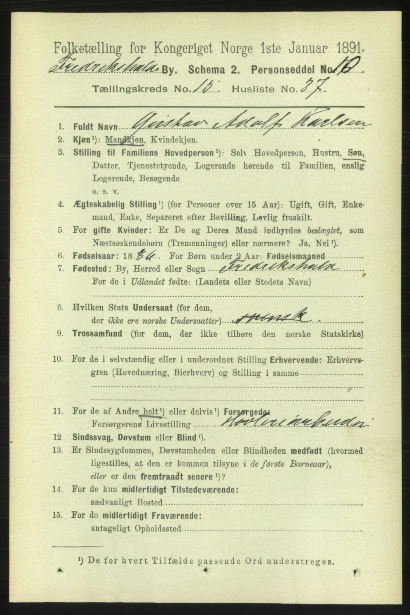 RA, 1891 census for 0101 Fredrikshald, 1891, p. 9887