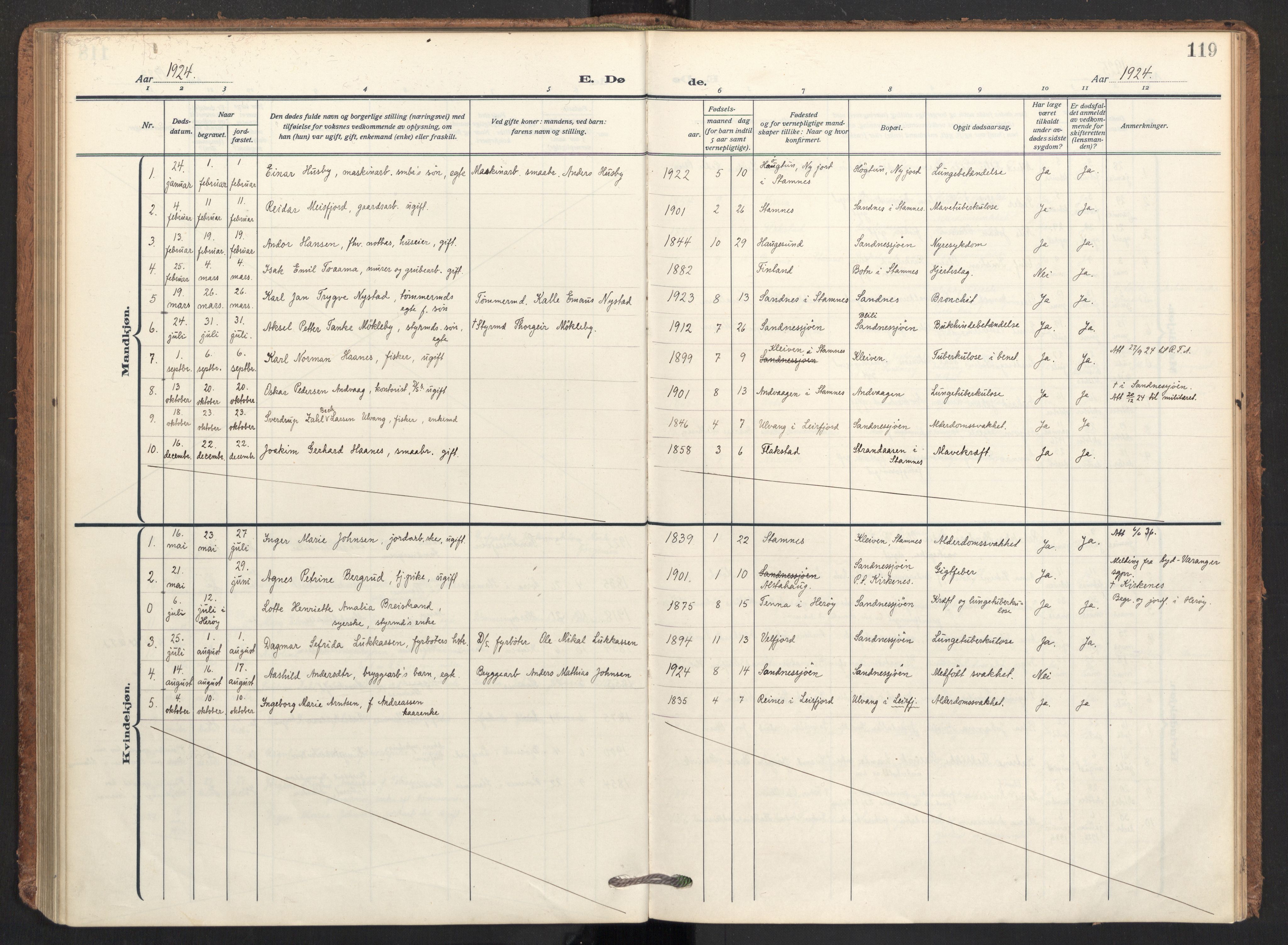 Ministerialprotokoller, klokkerbøker og fødselsregistre - Nordland, AV/SAT-A-1459/831/L0473: Parish register (official) no. 831A04, 1909-1934, p. 119