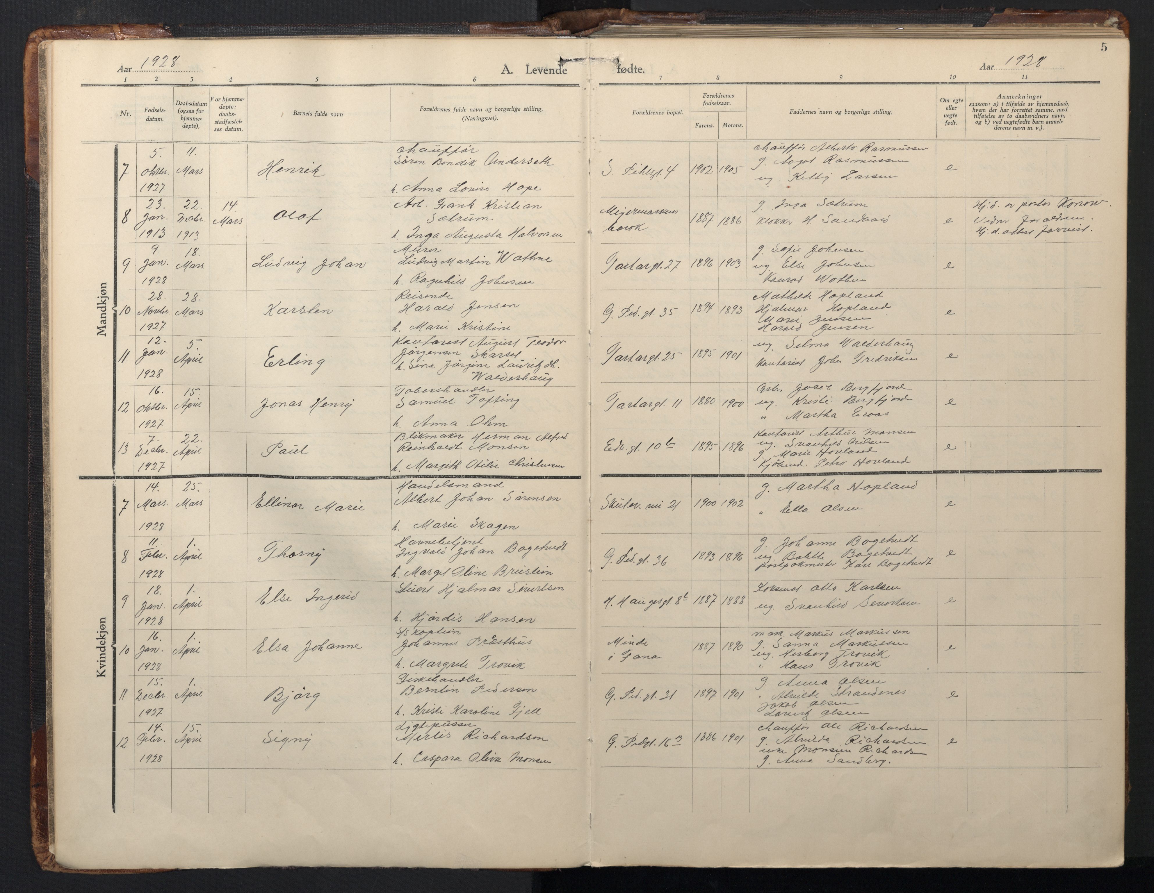 St. Olavs Sokneprestembete, SAB/A-78101/H/Haa: Parish register (official) no. A 1, 1928-1970, p. 4b-5a