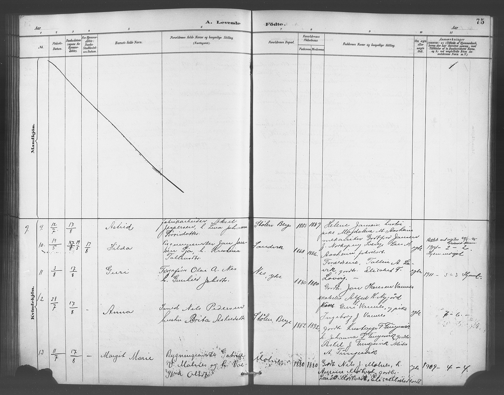Skånevik sokneprestembete, AV/SAB-A-77801/H/Hab: Parish register (copy) no. A 2, 1888-1924, p. 75