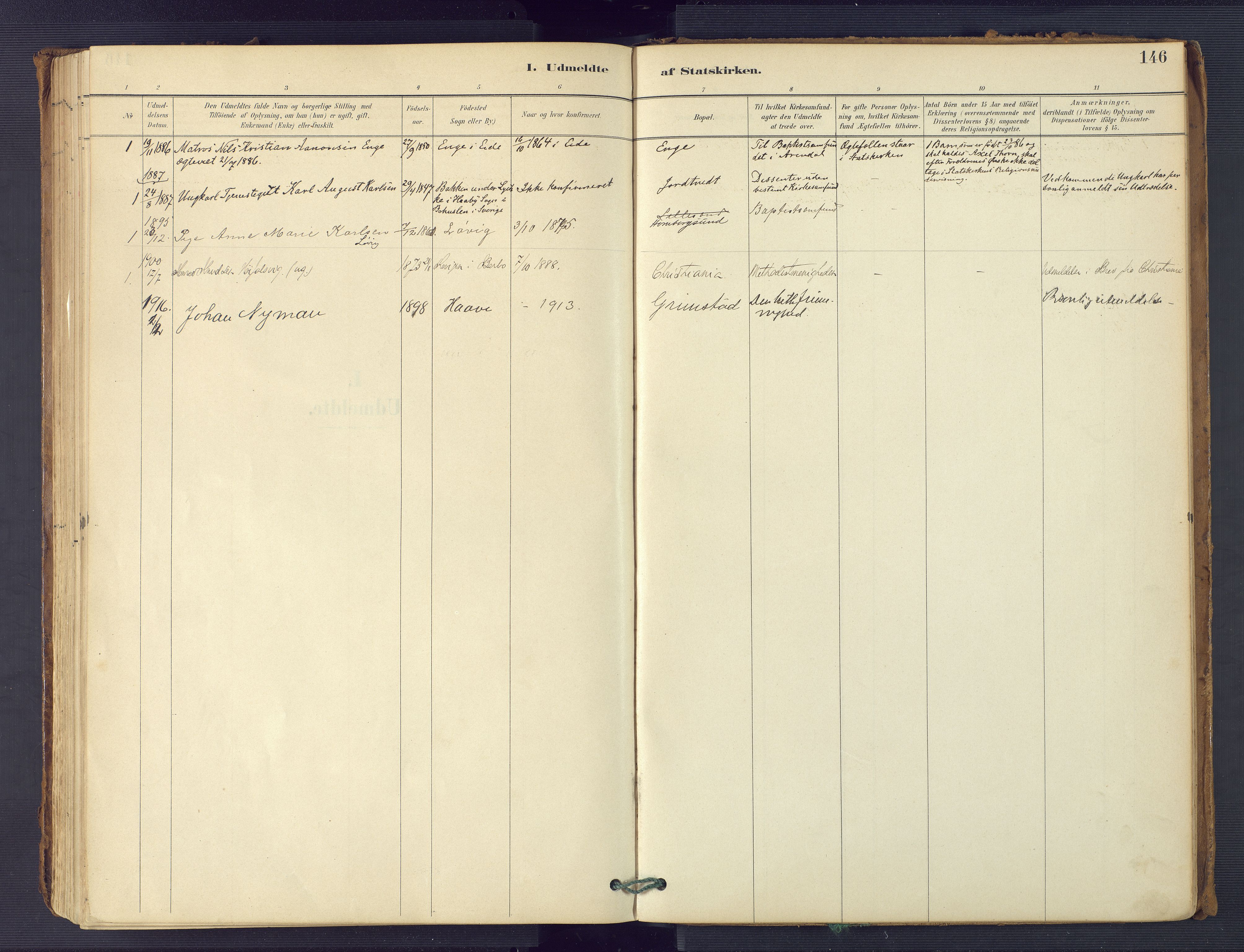 Hommedal sokneprestkontor, SAK/1111-0023/F/Fa/Faa/L0003: Parish register (official) no. A 3, 1885-1916, p. 146