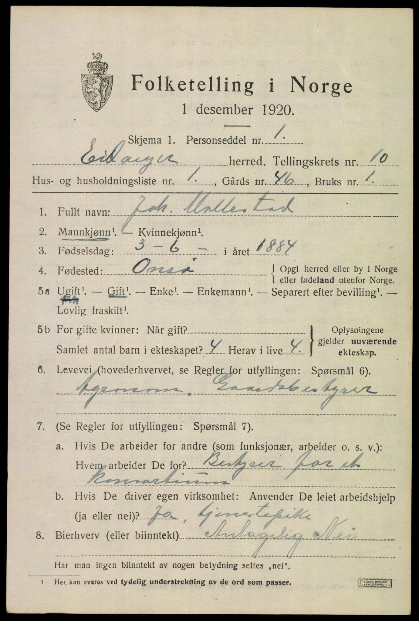 SAKO, 1920 census for Eidanger, 1920, p. 6320