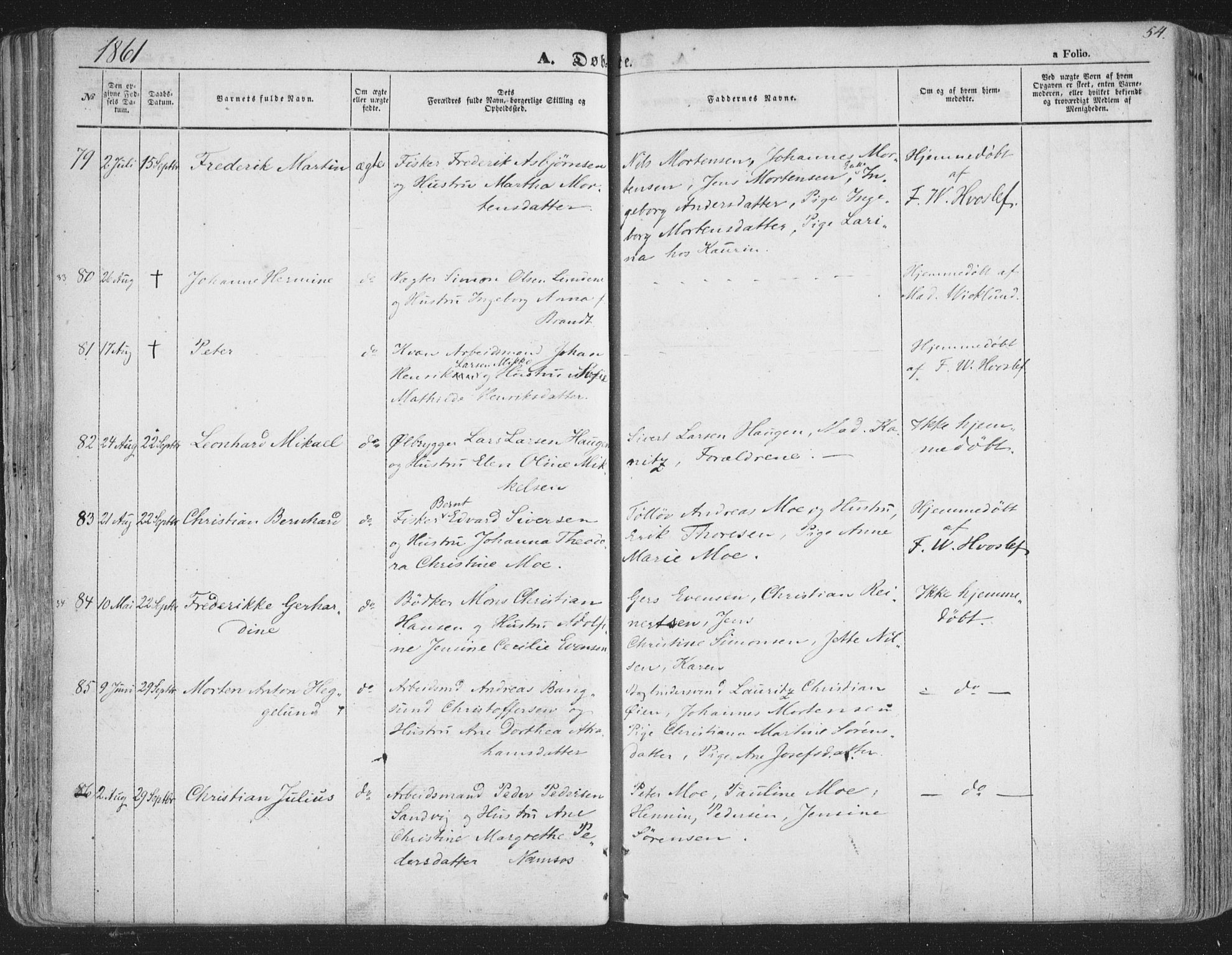 Tromsø sokneprestkontor/stiftsprosti/domprosti, AV/SATØ-S-1343/G/Ga/L0011kirke: Parish register (official) no. 11, 1856-1865, p. 54