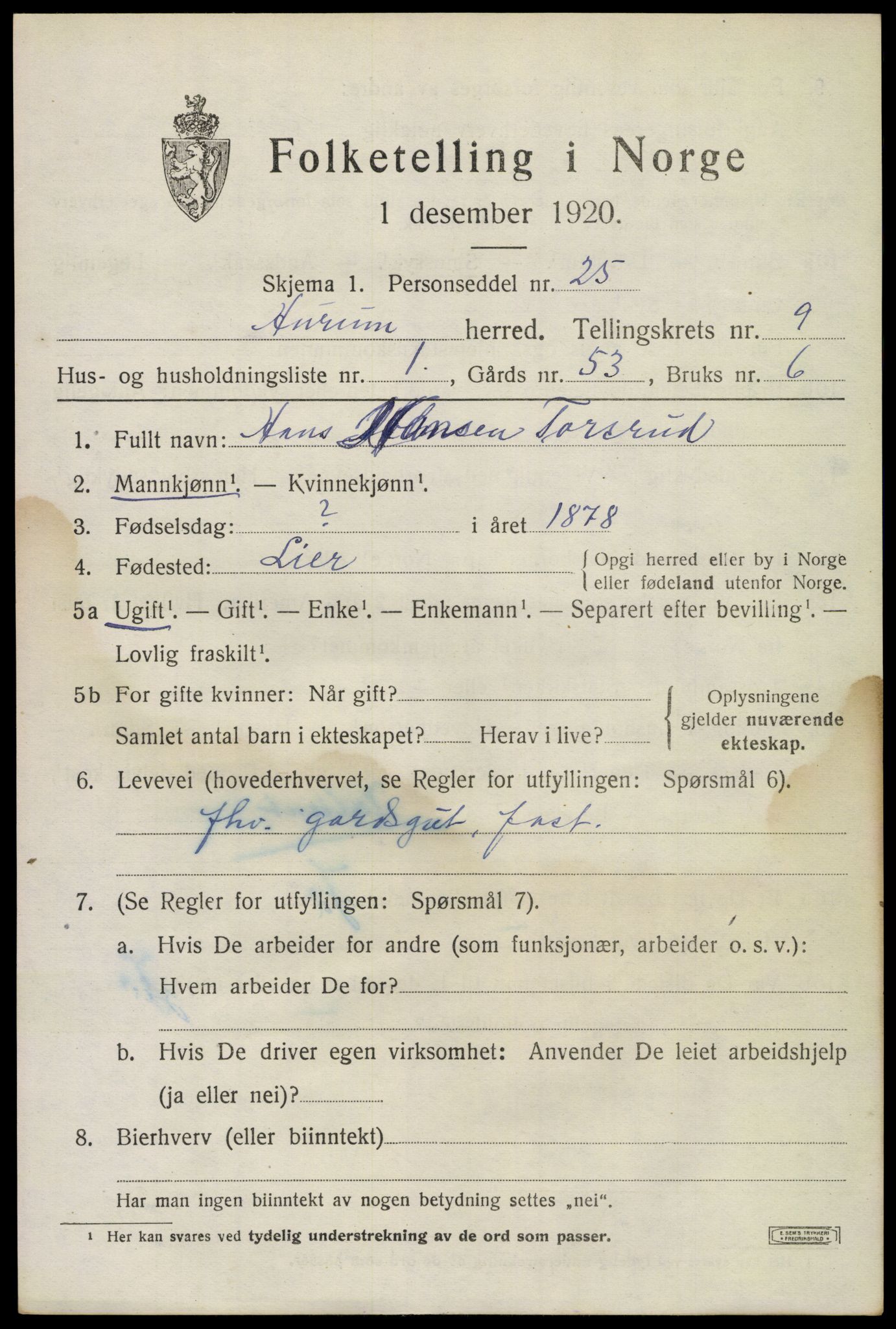 SAKO, 1920 census for Hurum, 1920, p. 12028