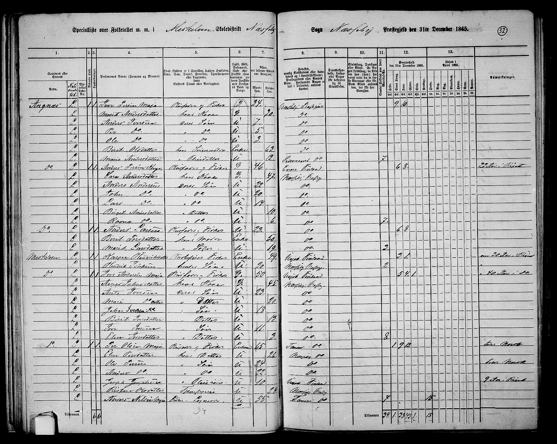 RA, 1865 census for Nesseby, 1865, p. 27