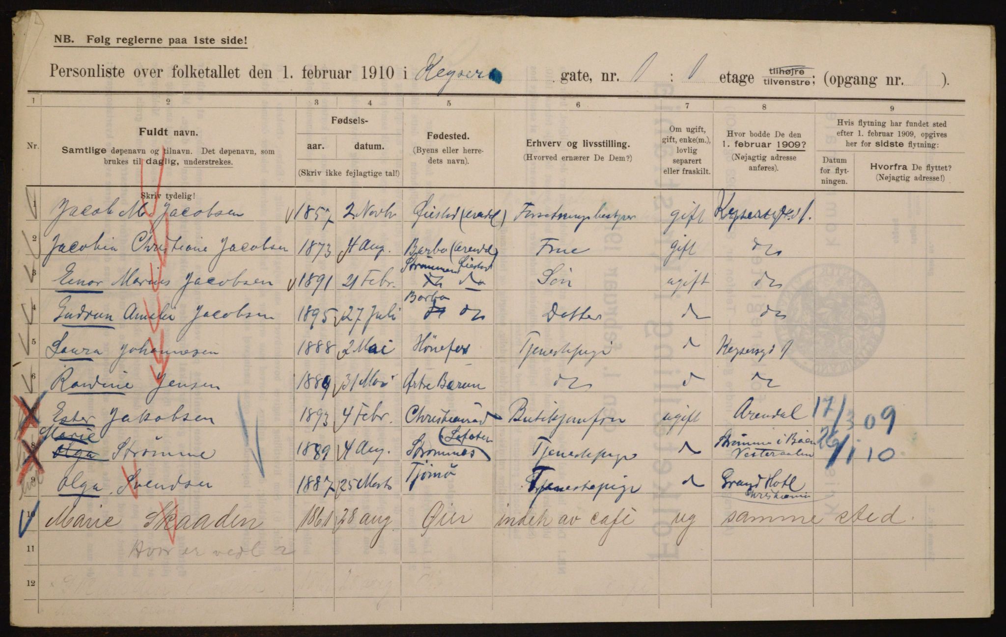 OBA, Municipal Census 1910 for Kristiania, 1910, p. 47690