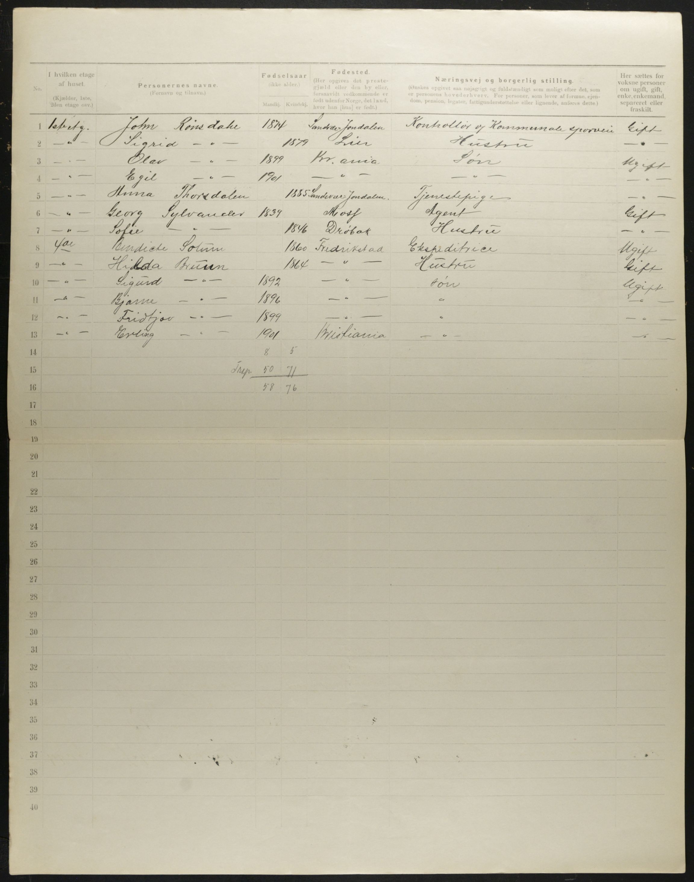 OBA, Municipal Census 1901 for Kristiania, 1901, p. 1351